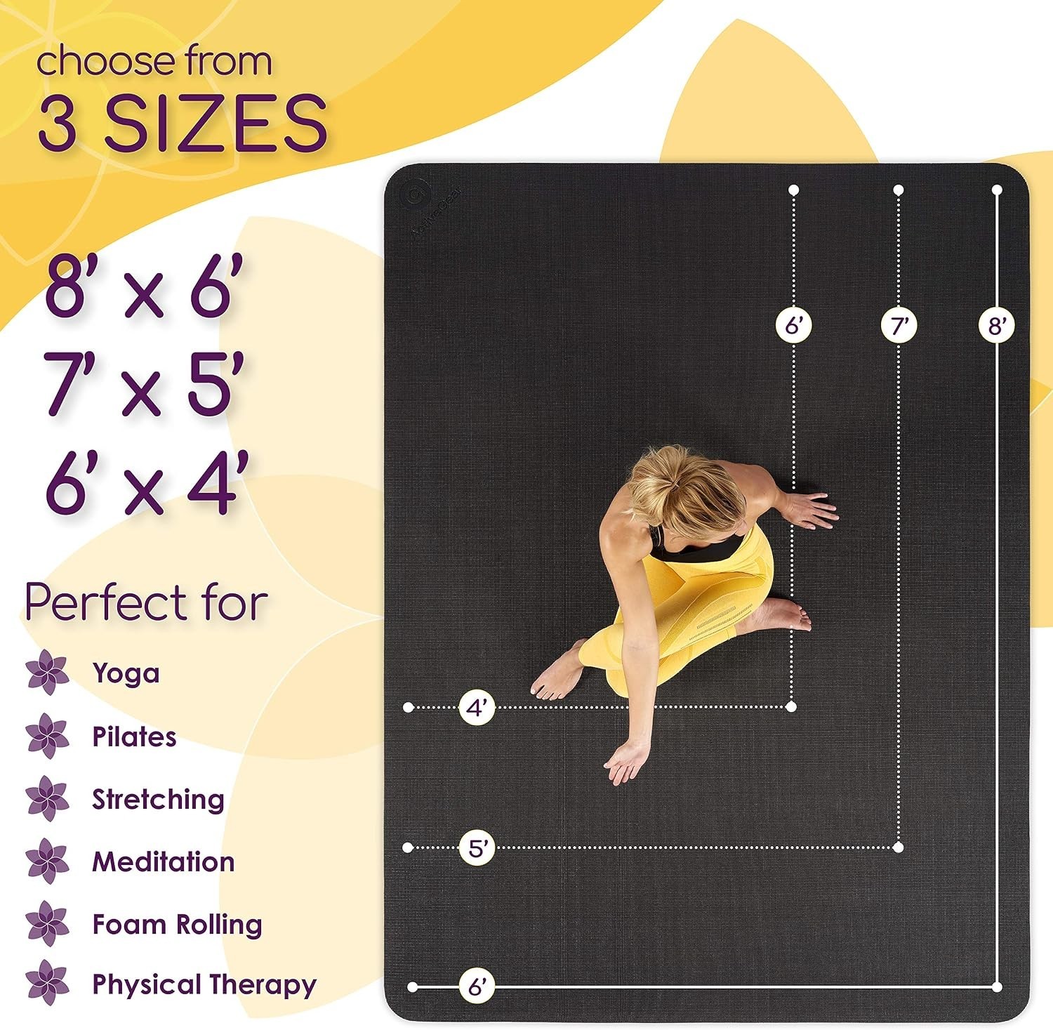 Oversized Thick Yoga Mat 6’x4’x8mm for Pilates & Stretching