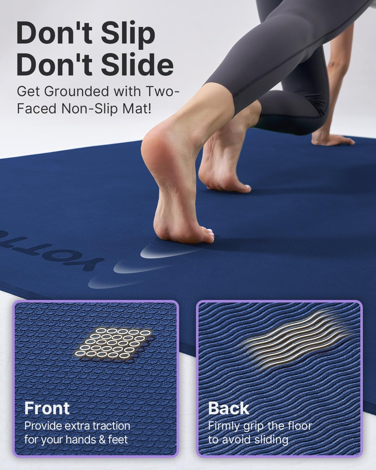 YOTTOY Large Yoga Mat (75 * 52 * 1/2inch),Extra Wide TPE 75*52*1/2inch, Blue