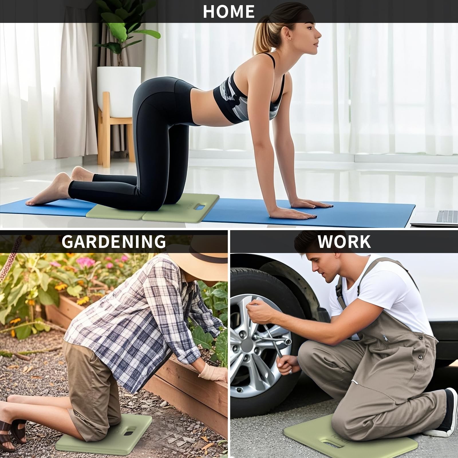Foldable Yoga Knee Pads Cushion Mat 12x17x1 Inch Non Slip Handle Support