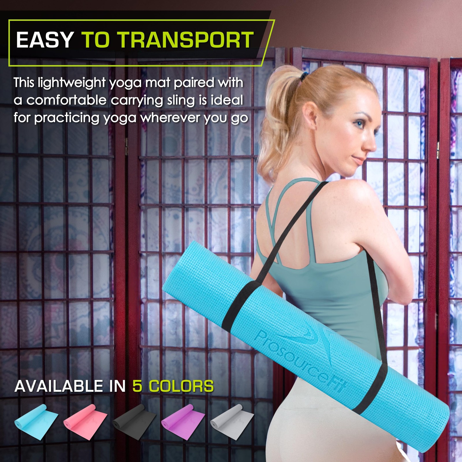 Original Yoga Exercise Mat ¼” (6mm) Thick for Comfort and Stability with Carr…