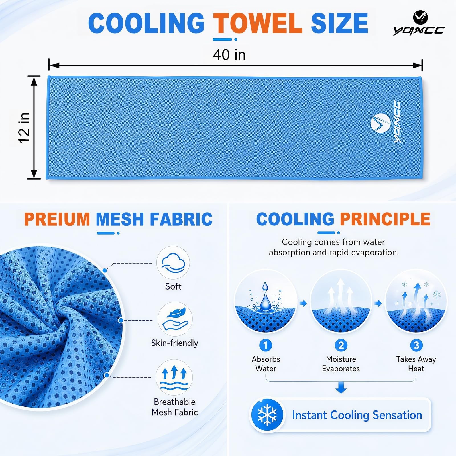 YQXCC 4 Pack Cooling Towels 40″x12″, Cool Ice Towels for Neck & Face | Coolin…