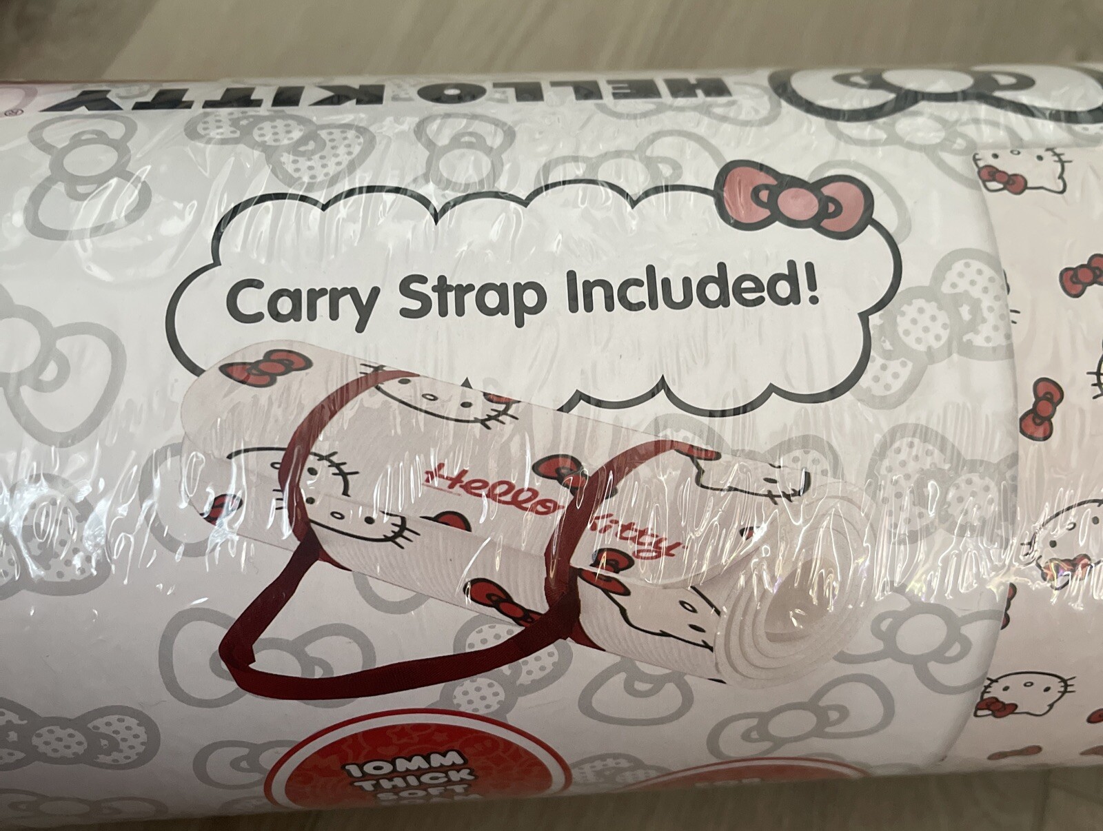 Hello Kitty Sanrio Exercise Yoga Stretch Red Mat 24″W×68″L 10mm W/ Strap NEW