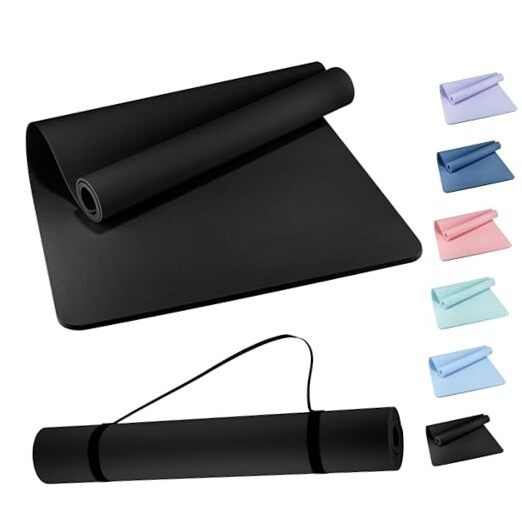 Extra Wide Yoga Mat 72″ x 32″, 6mm Non Slip TPE Exercise Mat with black