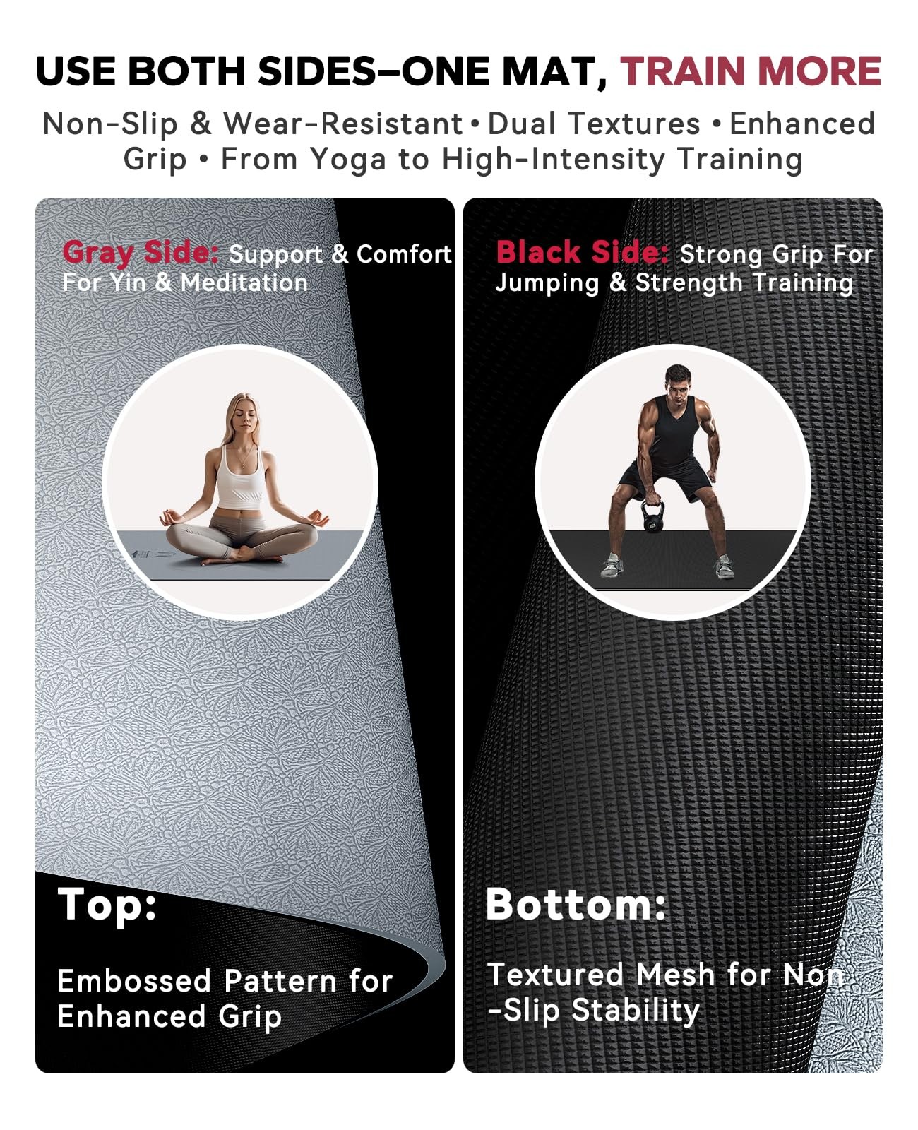 Large Yoga Mat 72″x36″ Extra Wide Exercise Mat 1/4″ Thick Dual Color PVC | …