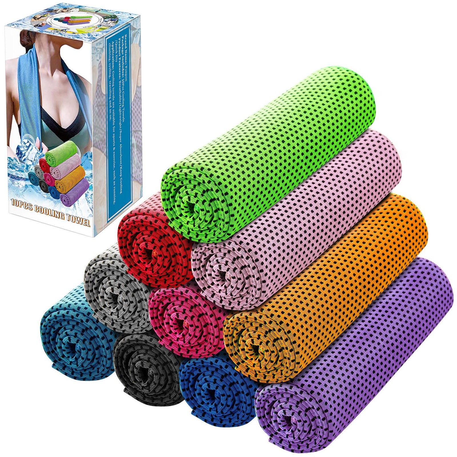 Ponpon 10pcs Cooling Towel Ice Towels for Neck Small, 10 Packs