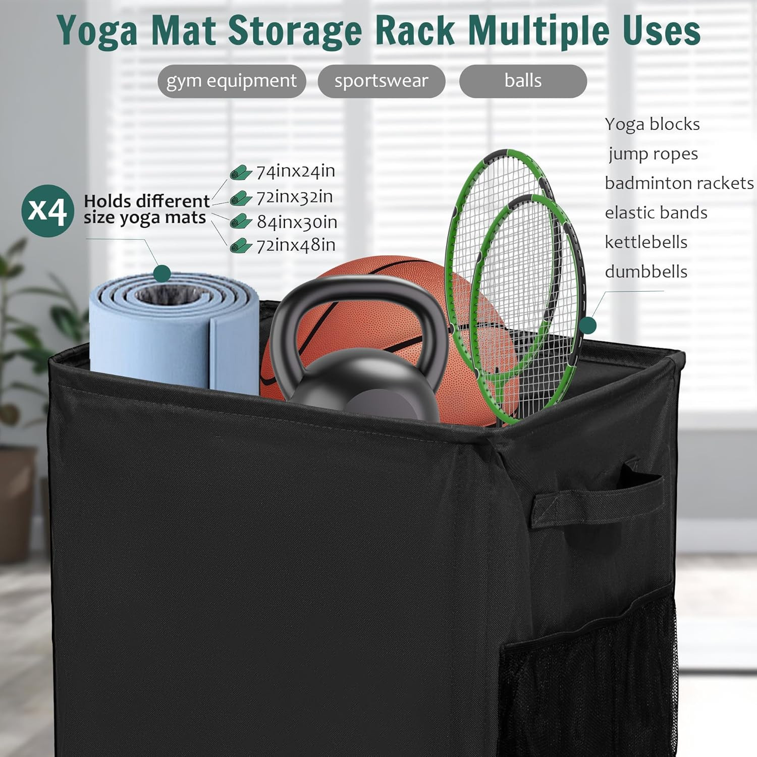 Yoga Mat Storage Racks, Home Gym Storage Rack with Wheels, Yoga Mat Holder Side