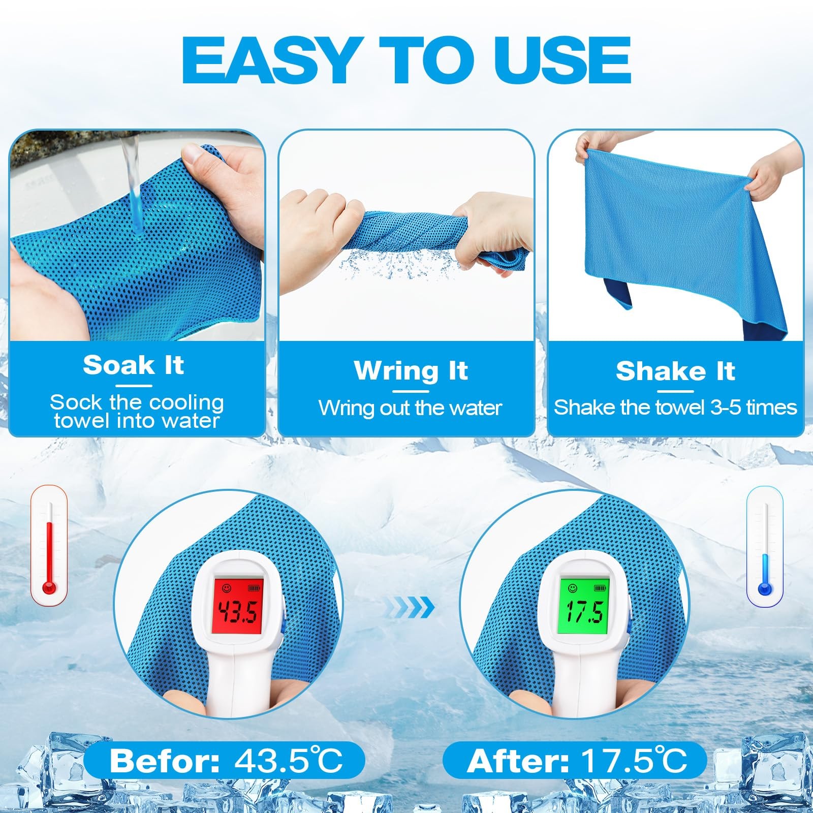 MENOLY 10 Pack Cooling Towels, 40″x12″ 10 Pack, 10 Pack（carrying Bag）