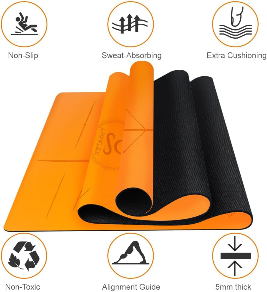 Eco-Friendly Non-Slip Yoga Mat 5mm with Alignment Guide & Carrying Bag