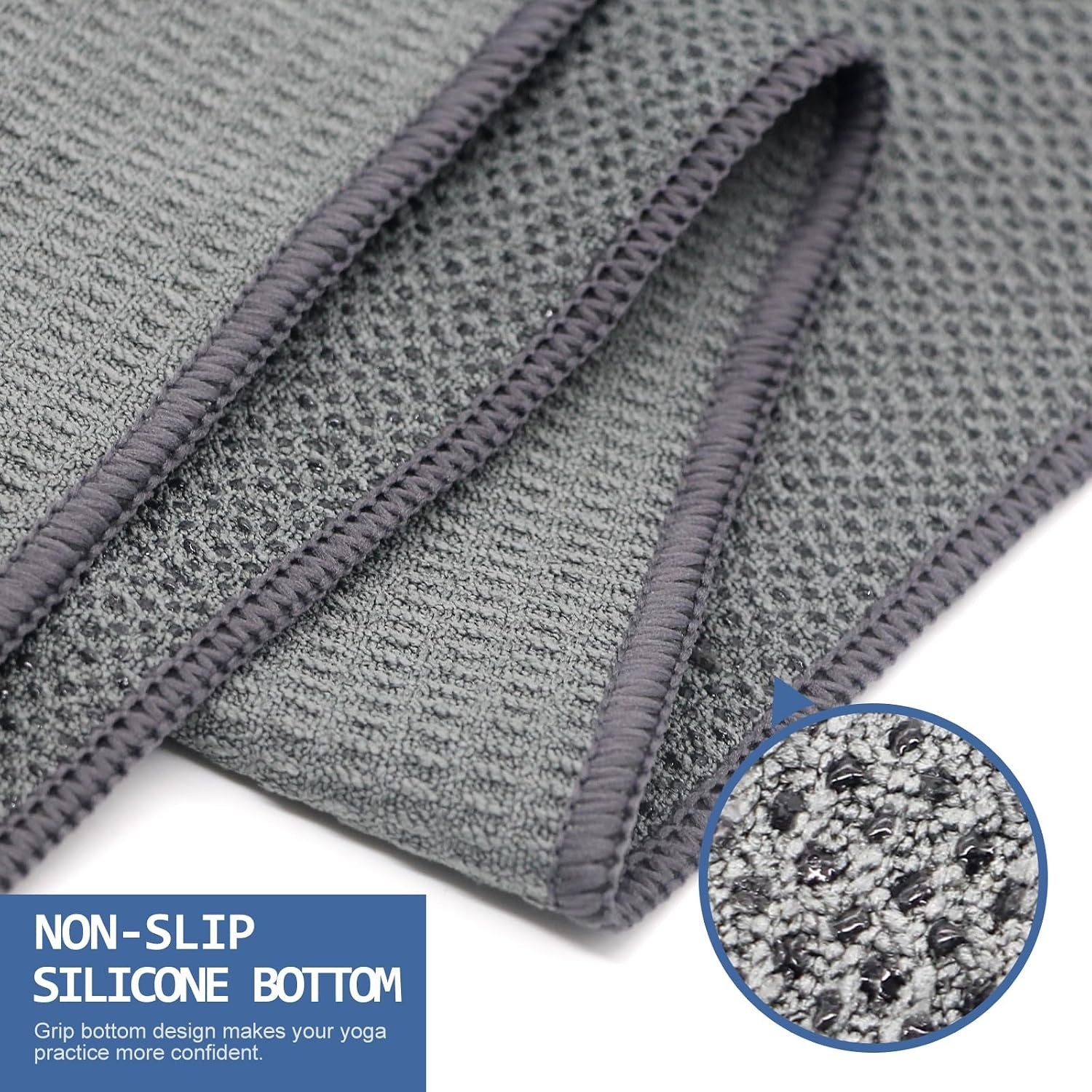 Elegant Non-Slip Yoga Towel 72”x24” – Microfiber with Superior Grip Dots in Grey