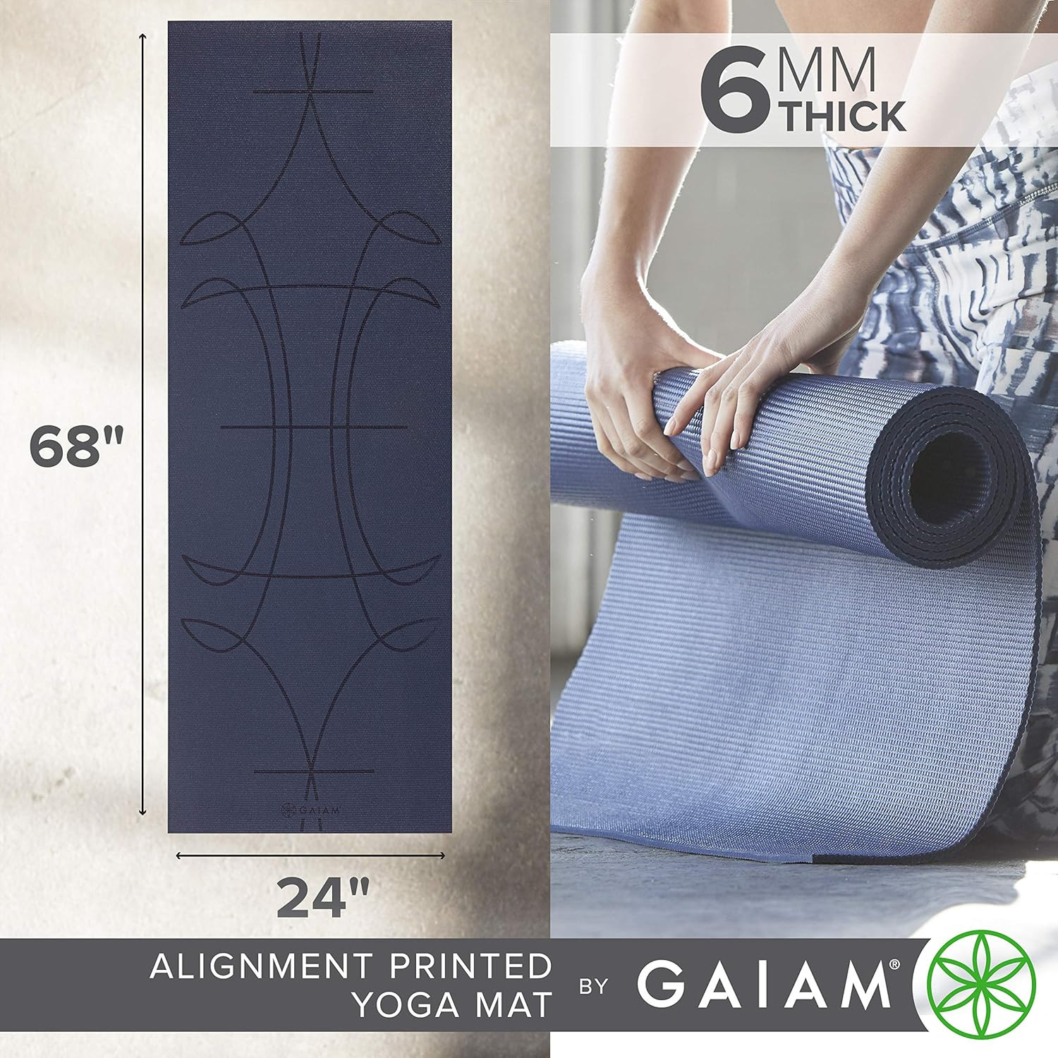 Gaiam Yoga Mat – Premium 6Mm Print Extra Thick Non Slip Exercise & Fitness Mat f