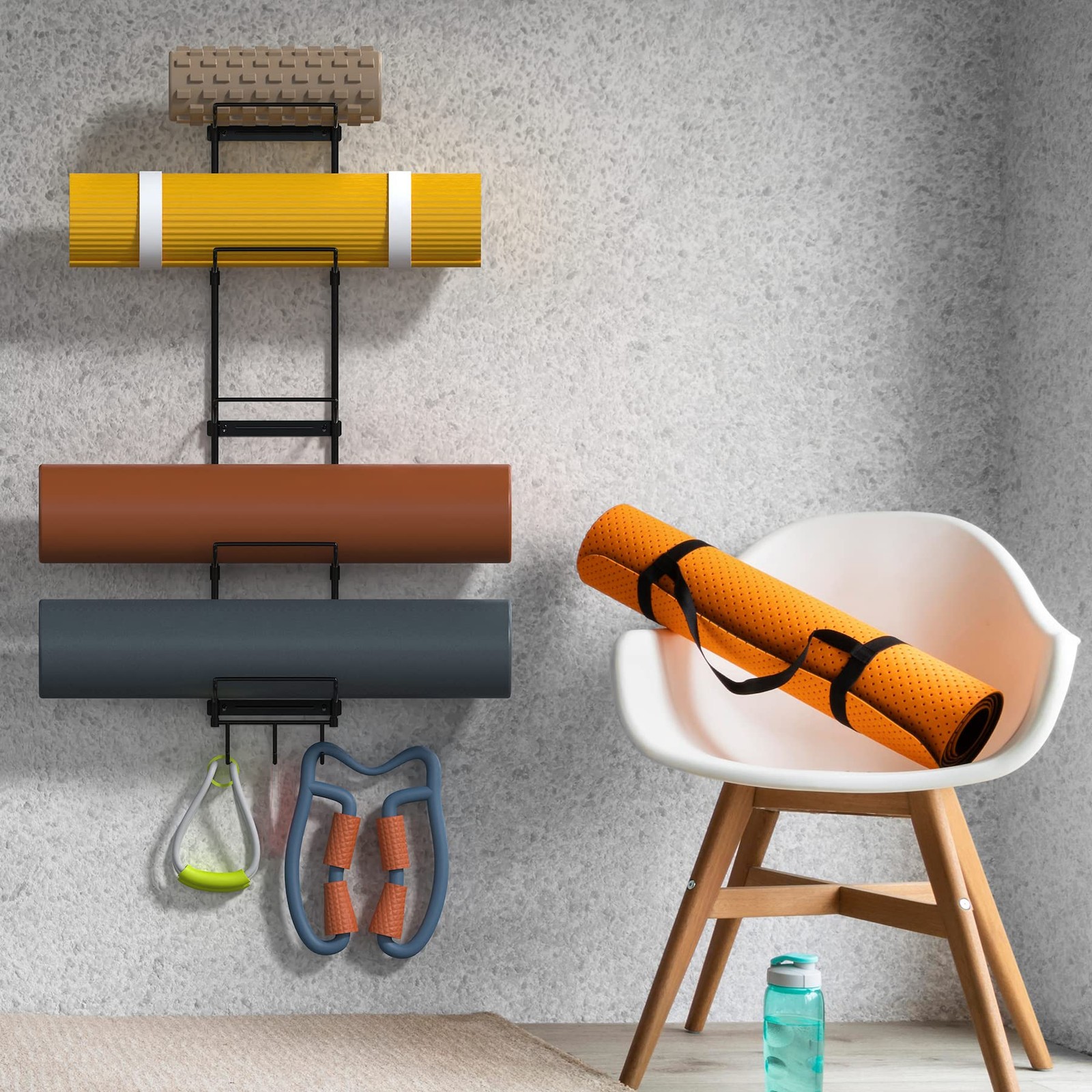 Yoga Mat Holder Wall Mount, Wall Rack Organizer, Storage Foam Roller and Block,