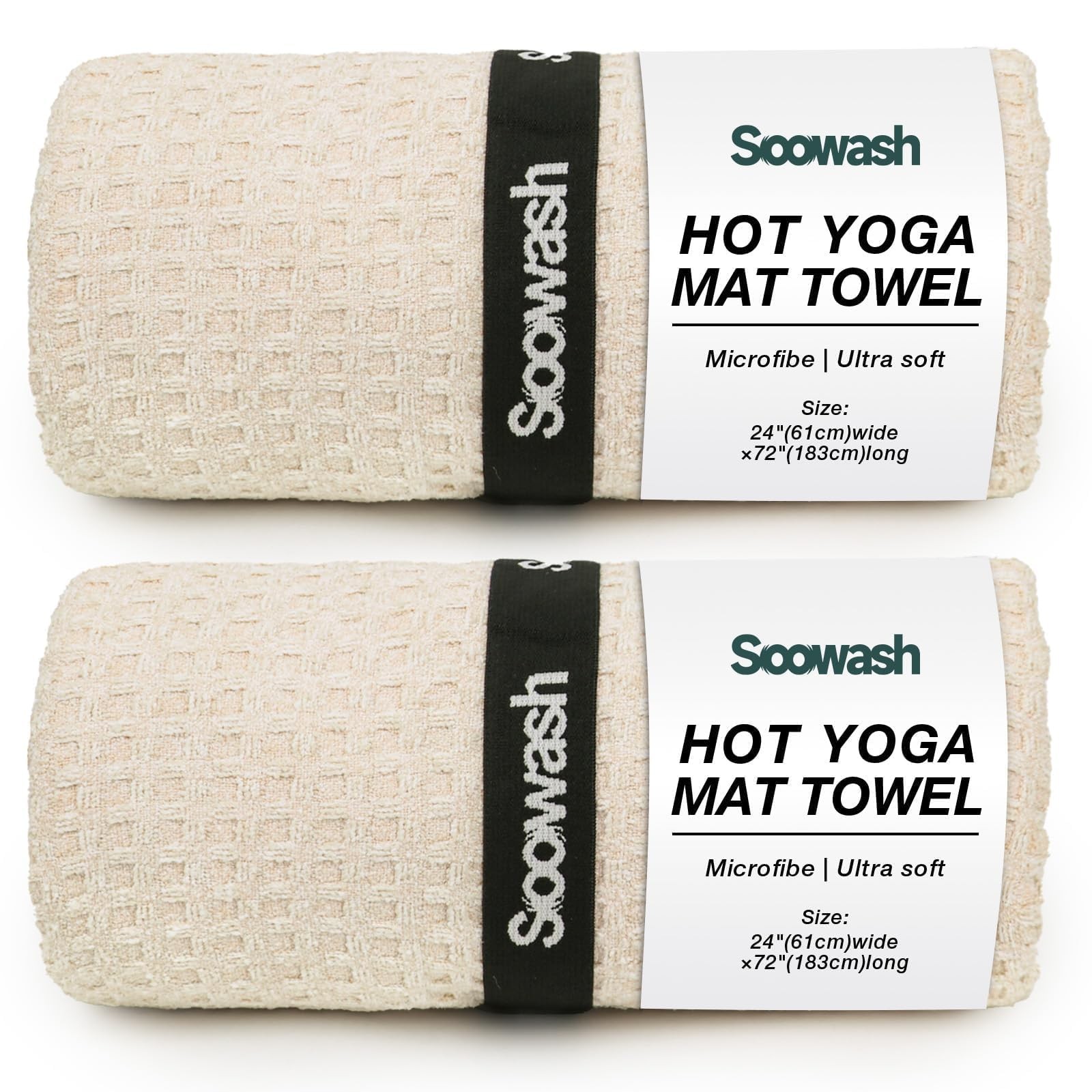 SOOWASH Hot Yoga Towel,Microfiber Mat Towels 24 inch X 72 inch, Beige
