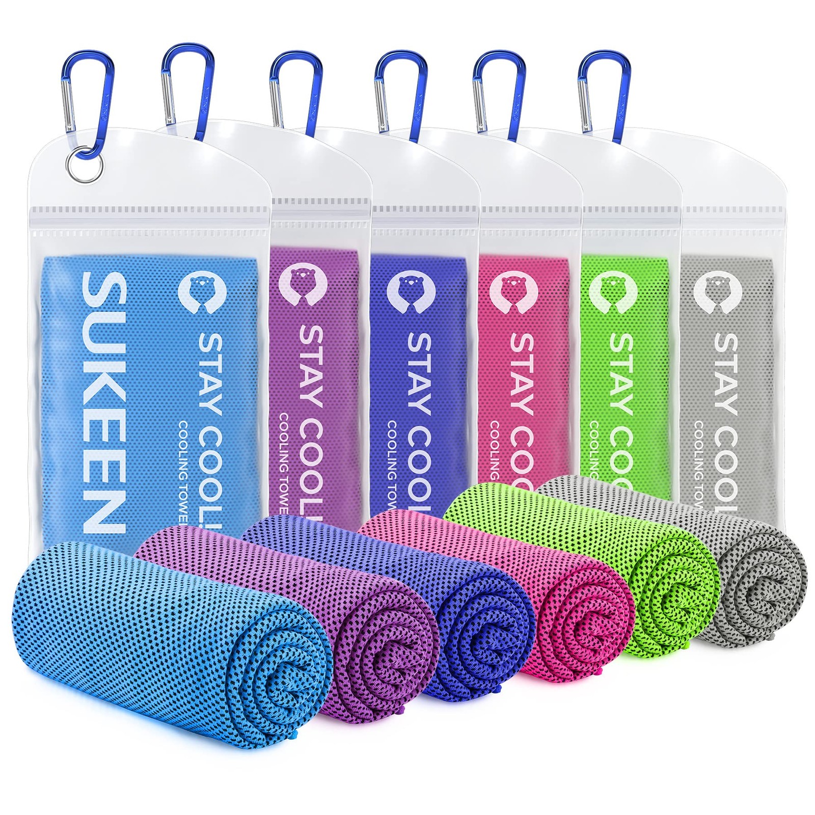 Sukeen Cooling Towel 40″ x 12″, Blue/Purple/Dark Blue/Pink/Green/Grey