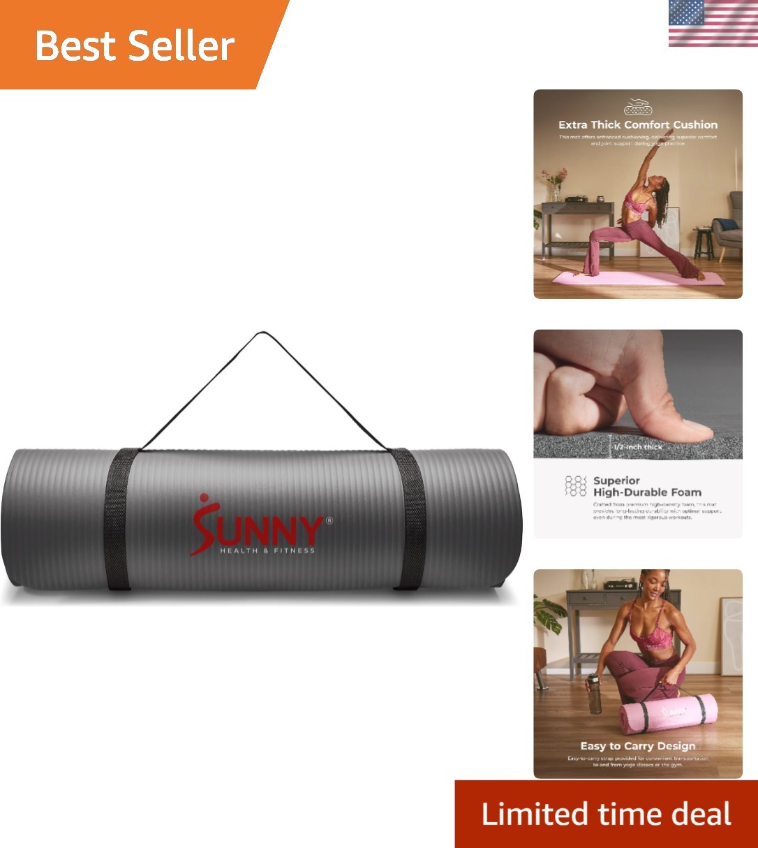 Non-Slip Yoga Mat – Durable, Extra Cushioned, Lightweight, 74”x24”