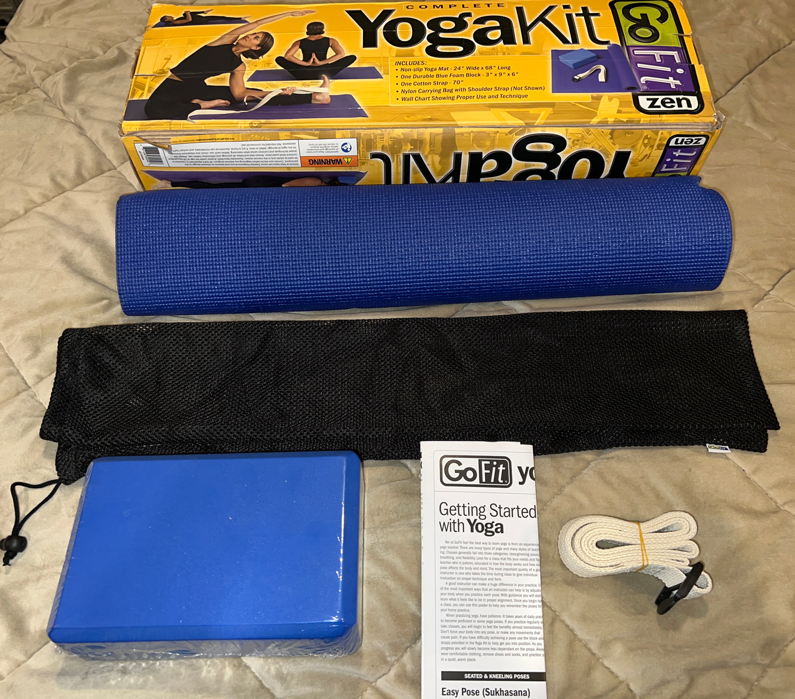 GoFit Zen Complete Yoga Kit Mat Strap Foam Block Bag Fitness Exercise Pilates
