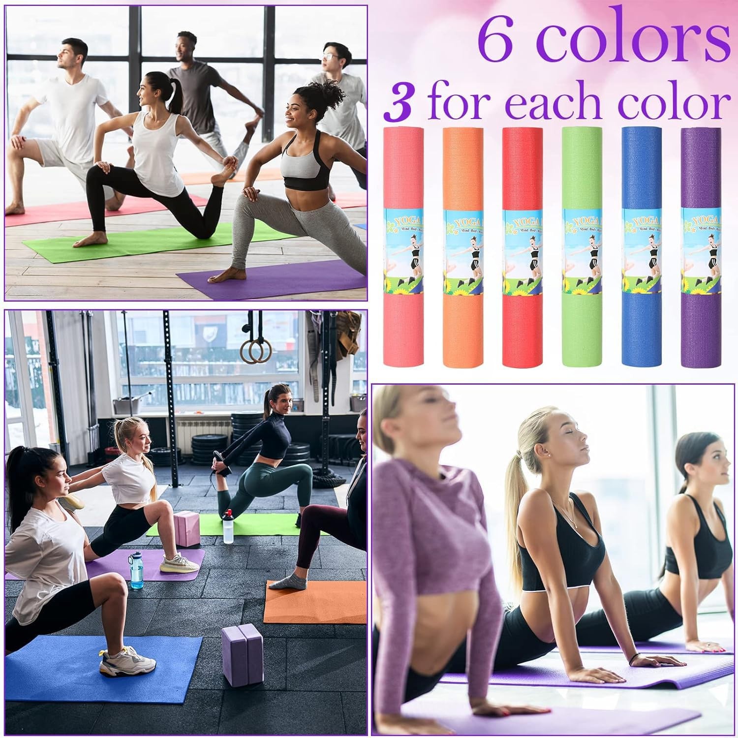 18 Pieces Yoga Mats Bulk Non Slip Exercise Fitness Workout Mats for Women Men…