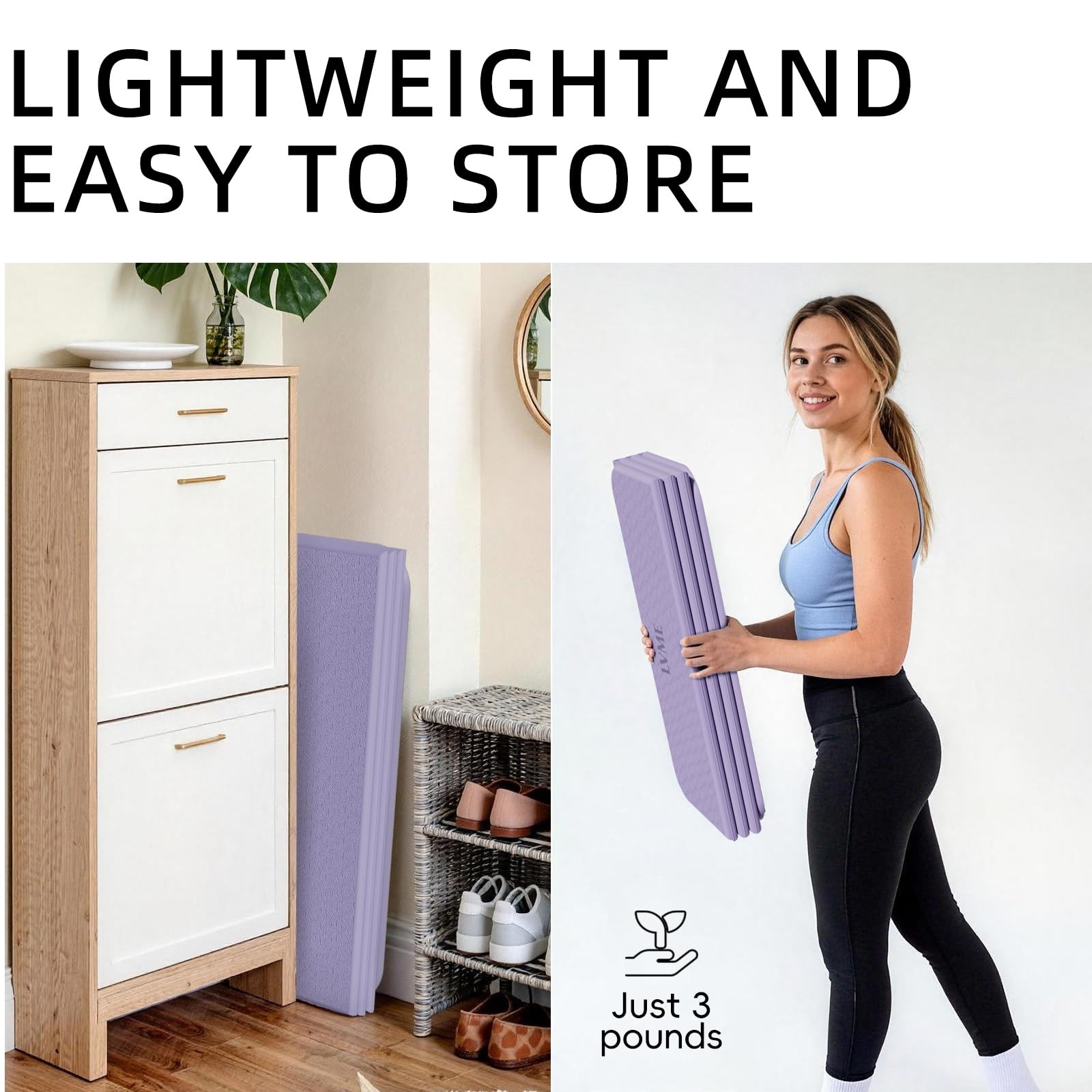 Large Yoga Mat 75″x31″, Foldable Yoga Mat & Travel Yoga Mat, Extra Wide 0.24″…