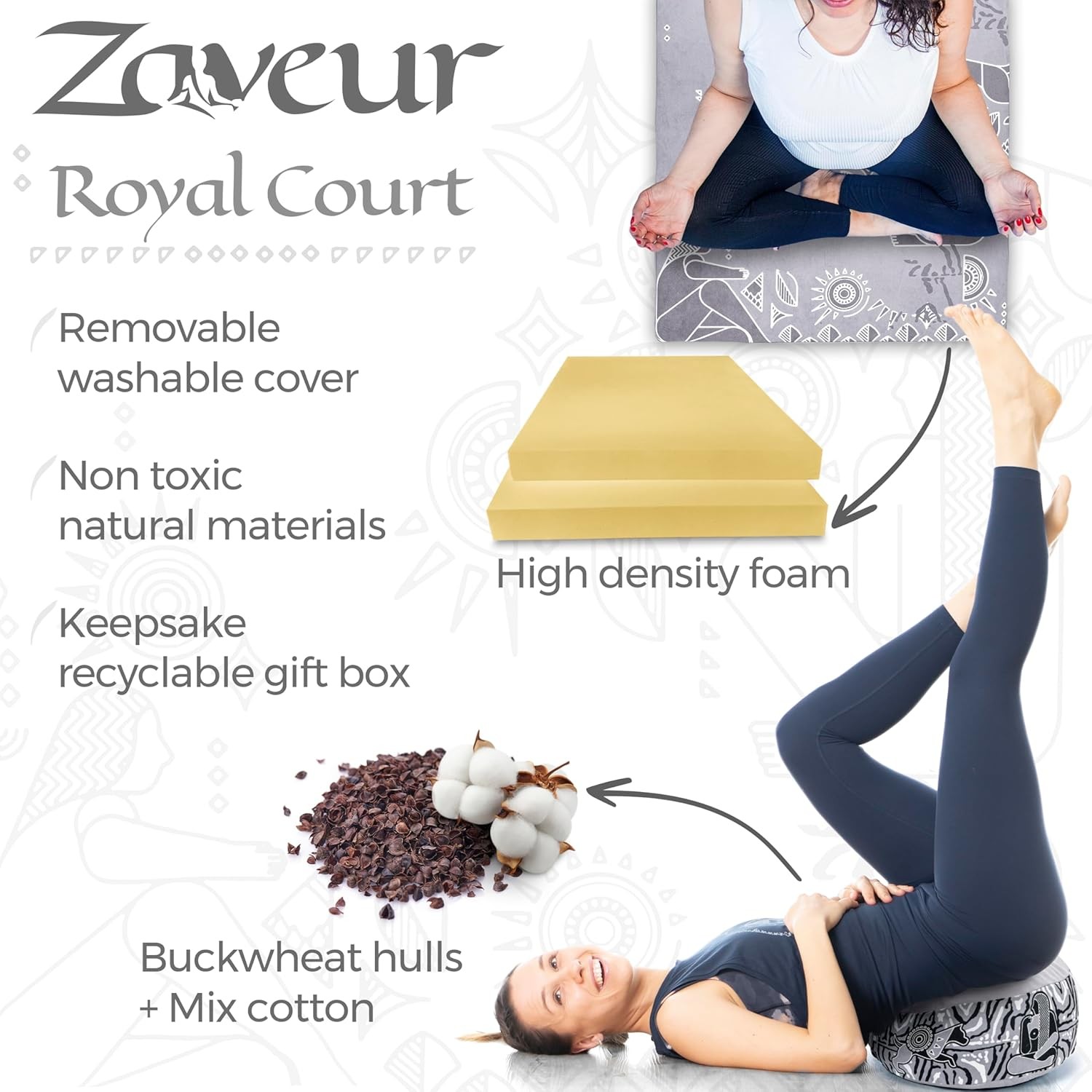 Royal Court Meditation Mat With Velvet Cover – 24″ x 24″ Square Zabuton Thick