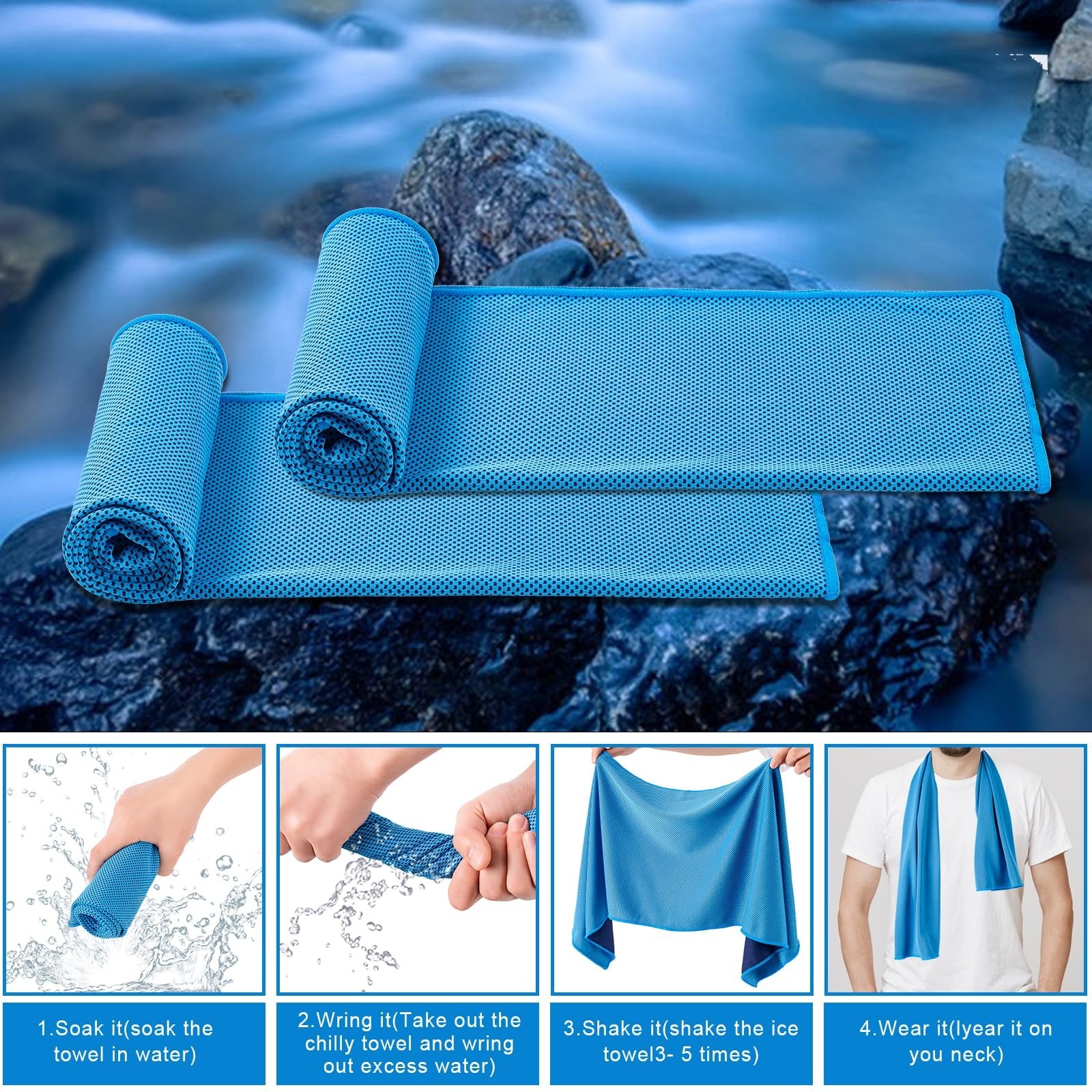 4 Pack Cooling Towel (40″x12″), Soft Breathable Chilly Towel, Ice Towel, Micr…