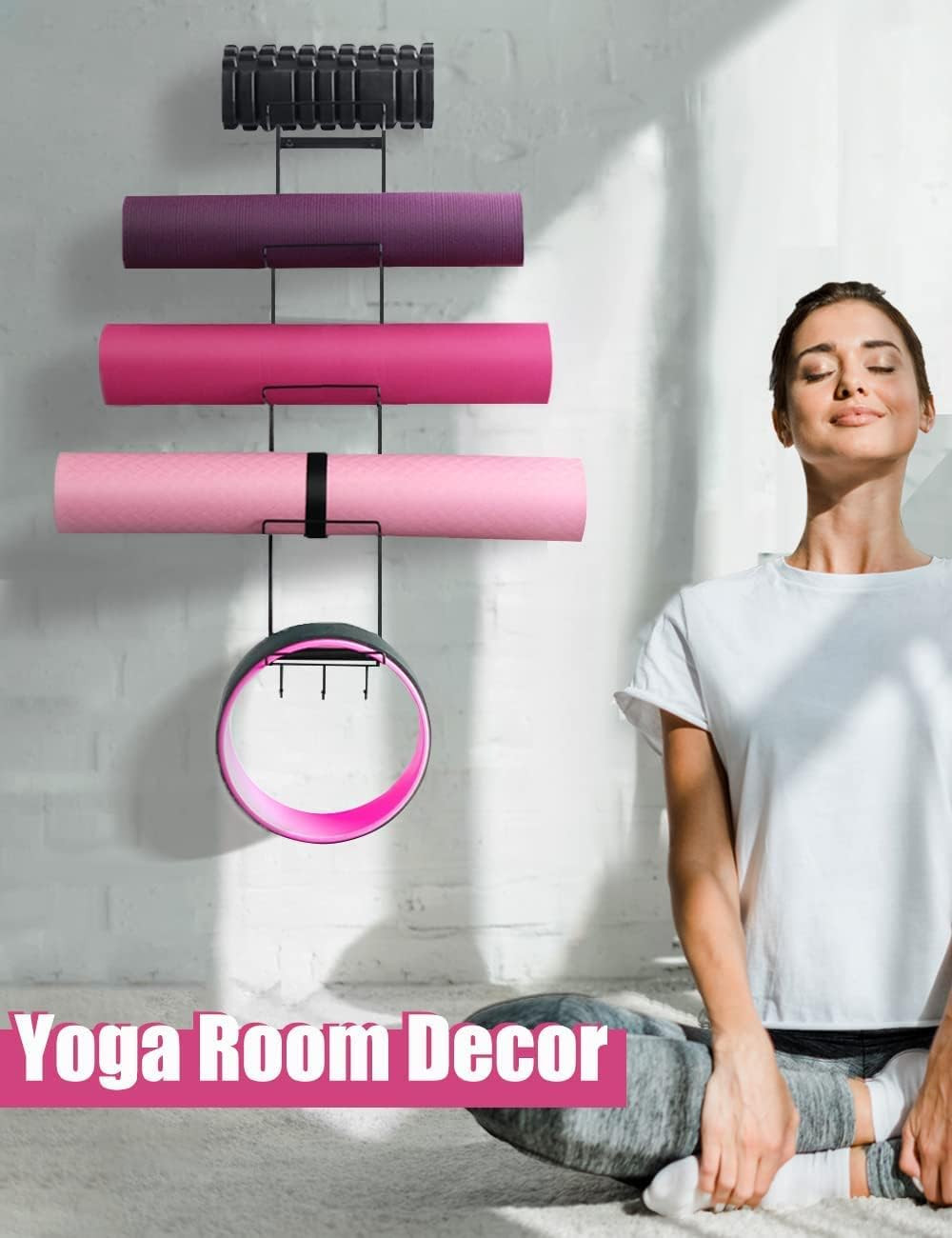 5-Tiers Yoga Mat Holder Wall Mount, Metal Storage Rack for Yoga Mat/Wheels, Foam