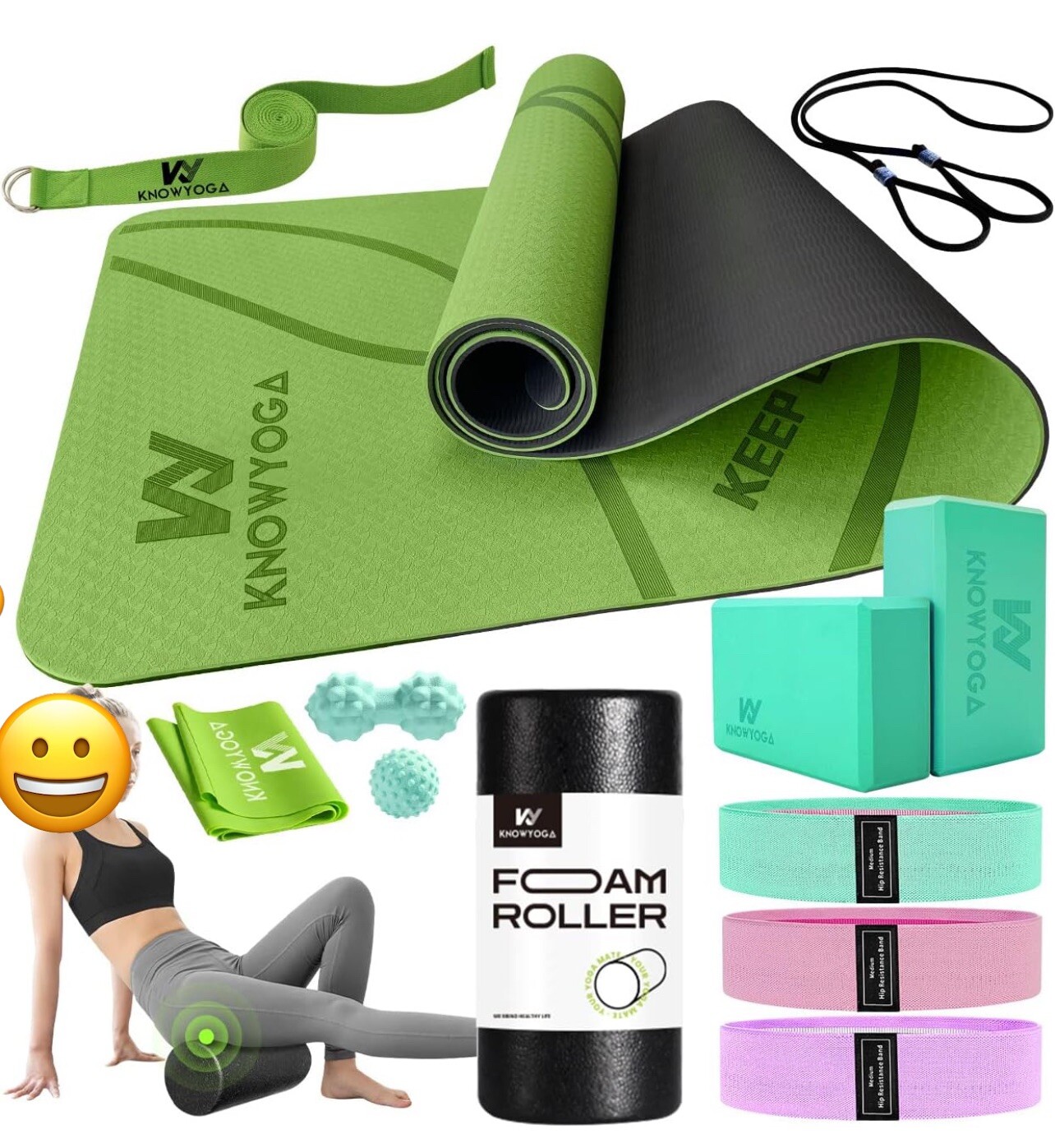 Yoga Starter Kit 12 in 1 – Yoga Set Include Yoga Mat, Foam Roller, 4 Resistan…