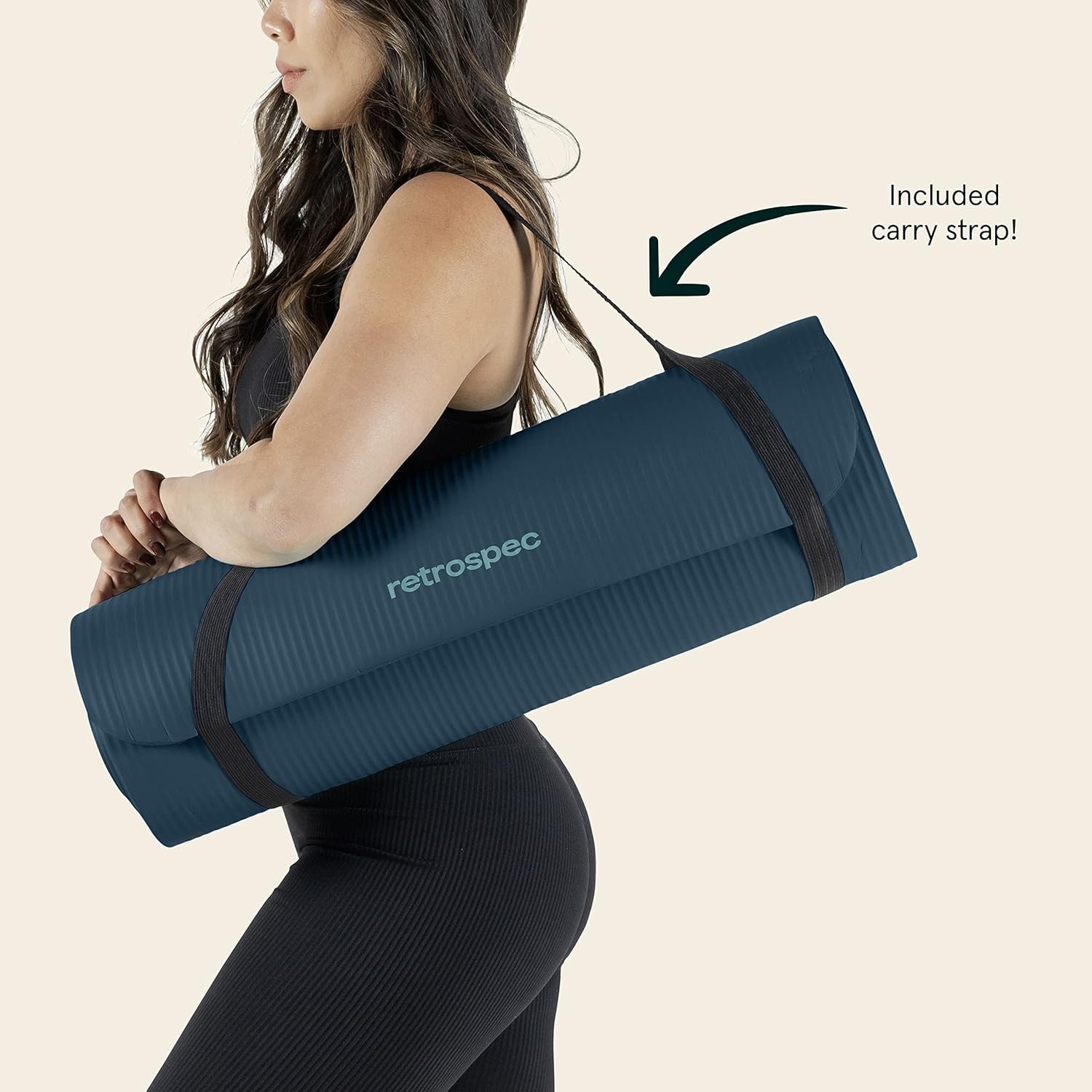 Retrospec Solana Yoga Mat 1″ Thick With Nylon Carry Strap 1 inch, Ocean Blue
