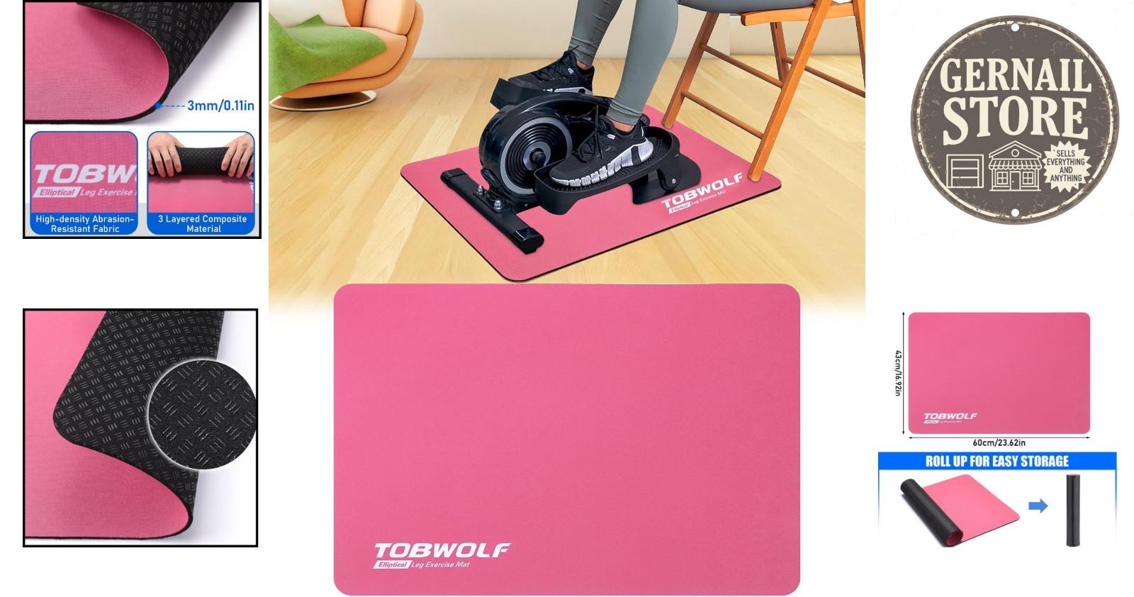 Stability-Enhancing Non-Slip Mat for Electric Seated Foot Pedal Exerciser, 23.6″