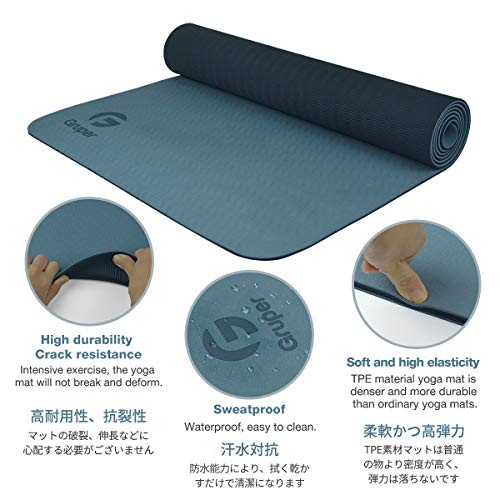 Yoga Mat Non Slip, Eco Friendly Fitness 0.24*24*72 Inches Grey Blue / Black