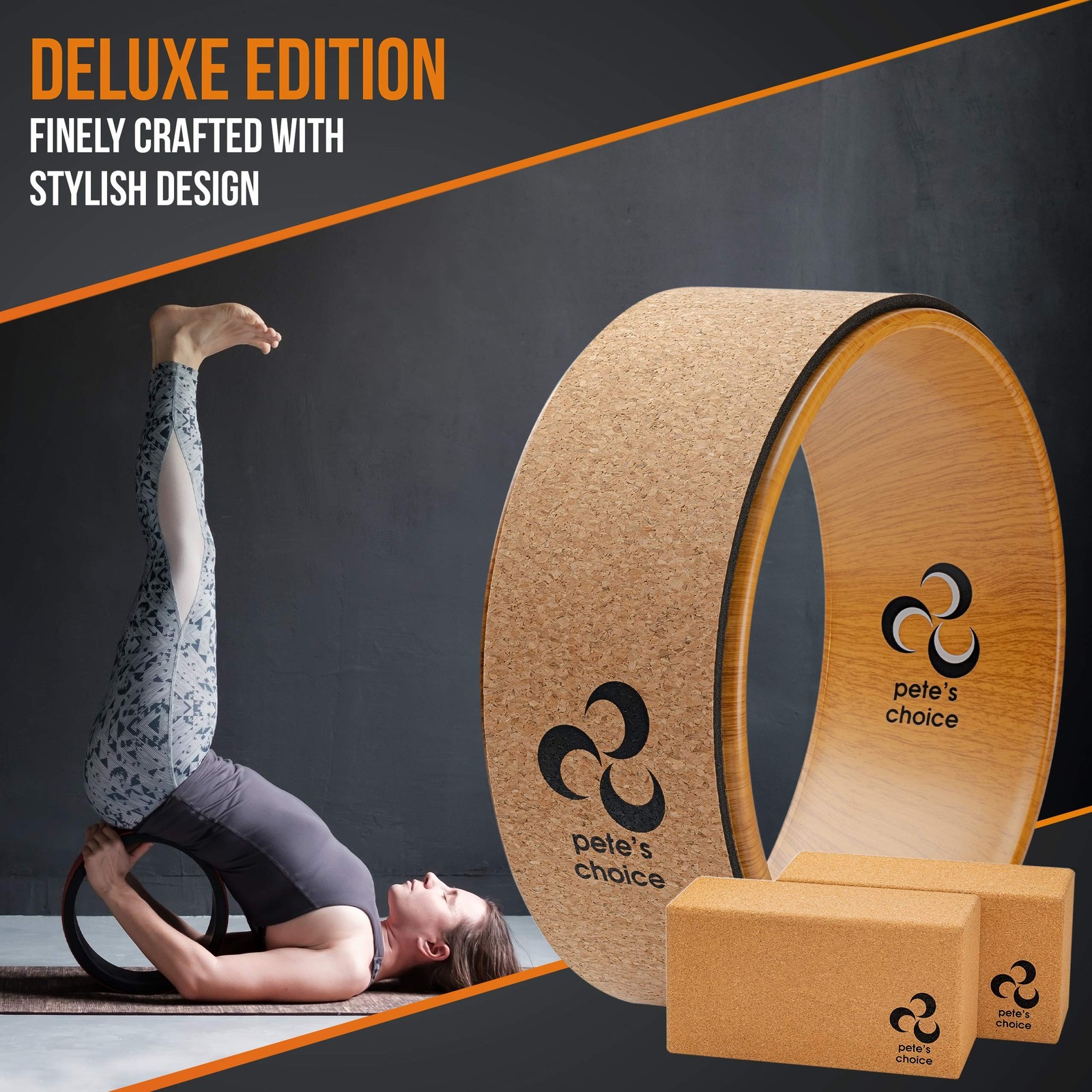 Deluxe Cork Yoga Wheel Set – Cork Wheel + 2 Blocks + Strap + Exercise Guide. …