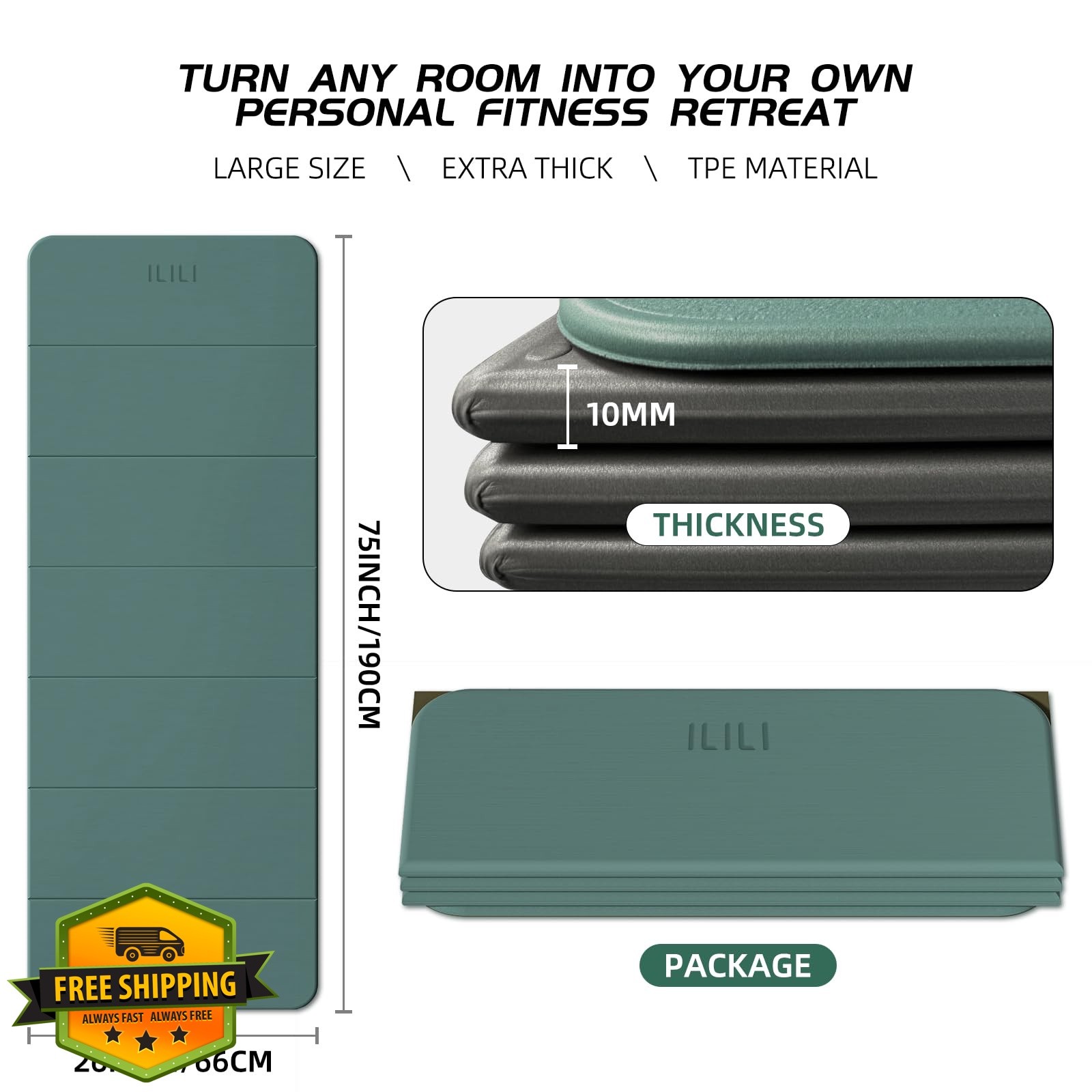 ilili Yoga Mat Dark Green Dark Gray