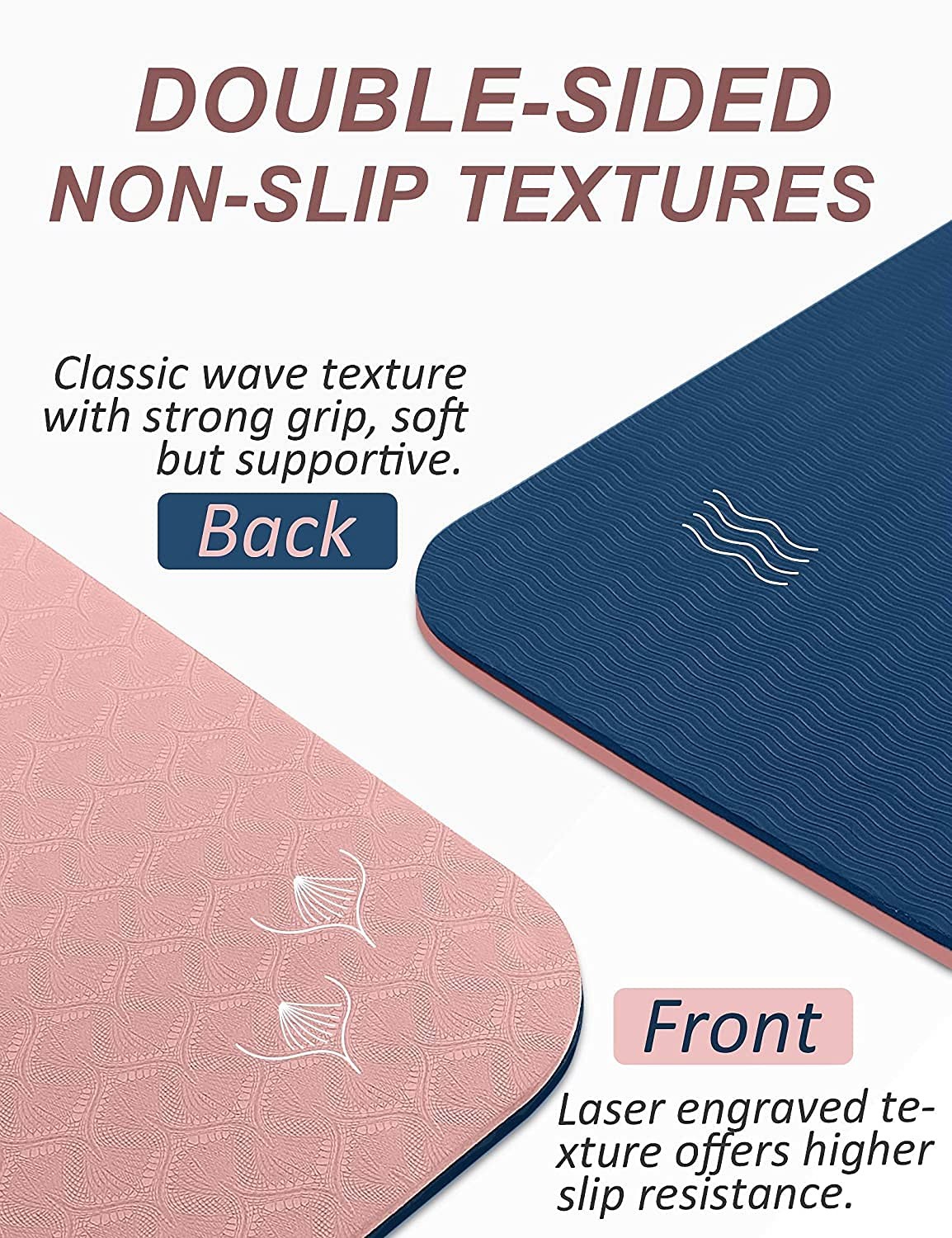 Yoga Mat with 72” x 24” x 1/3” (Regular Version), Cherry Pink & Navy Blue