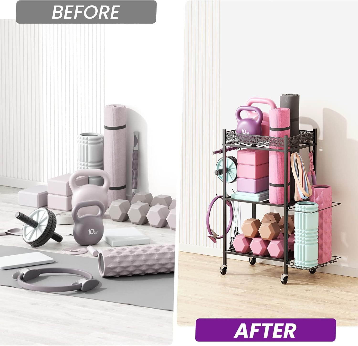 Yoga Mat Storage Rack, Home Gym Storage Rack, Workout Storage for Yoga Mat, Foa
