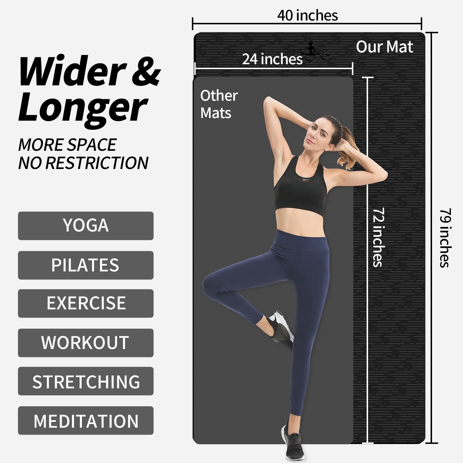 Extra Long TPE Yoga Mat 79″ x 40” x 1/2″ Thick Non-slip Exercise Mat for Home…
