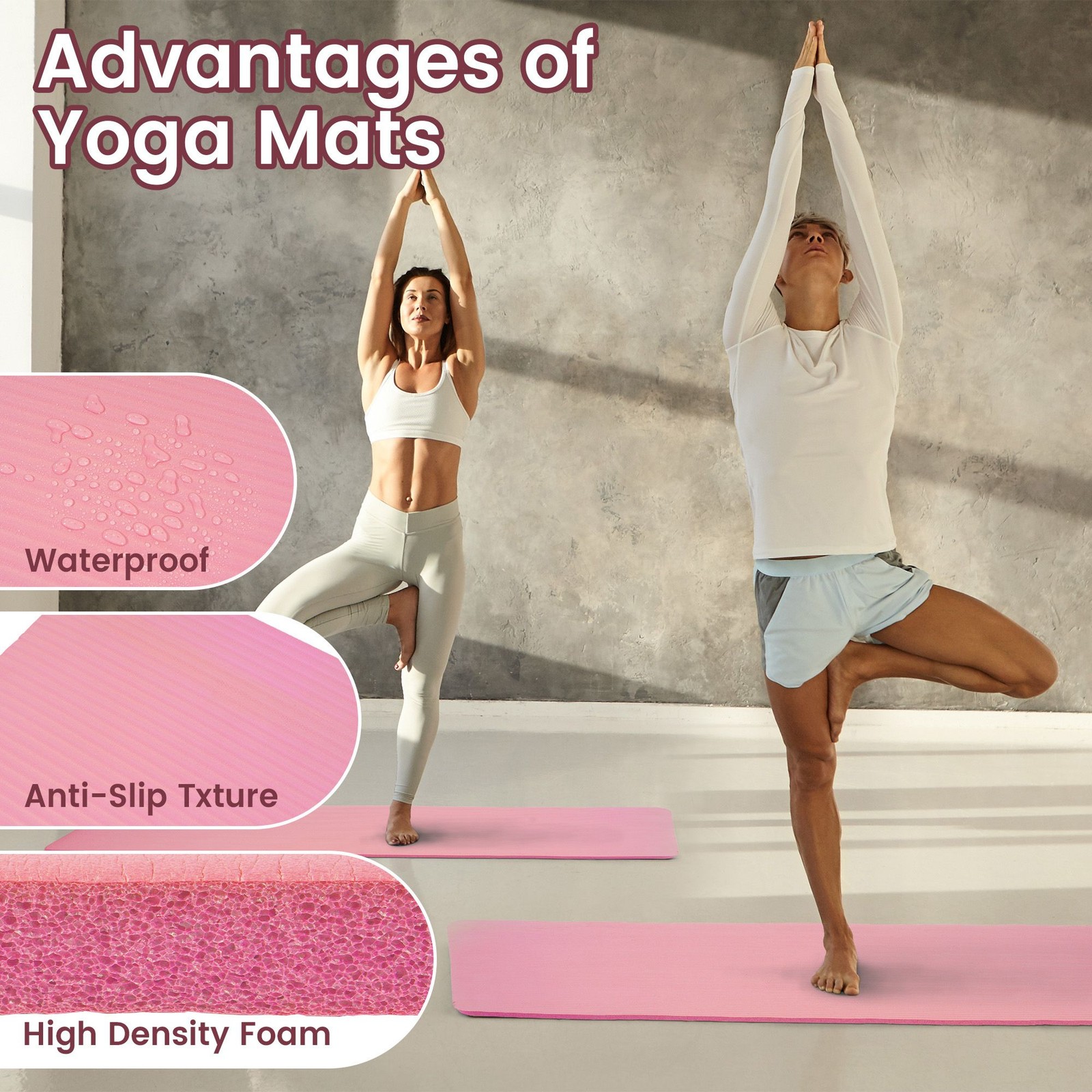 Fitvids 1/2″ Thick High Density Exercise Yoga Mat, Carrying Strap Pink(Open Box)
