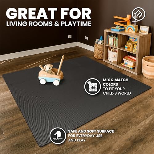 bemaxx Gym Mats 12.6″L x 12.6″W x 0.4″Th, Anthracite | 18 Tiles | 18 Sq Ft