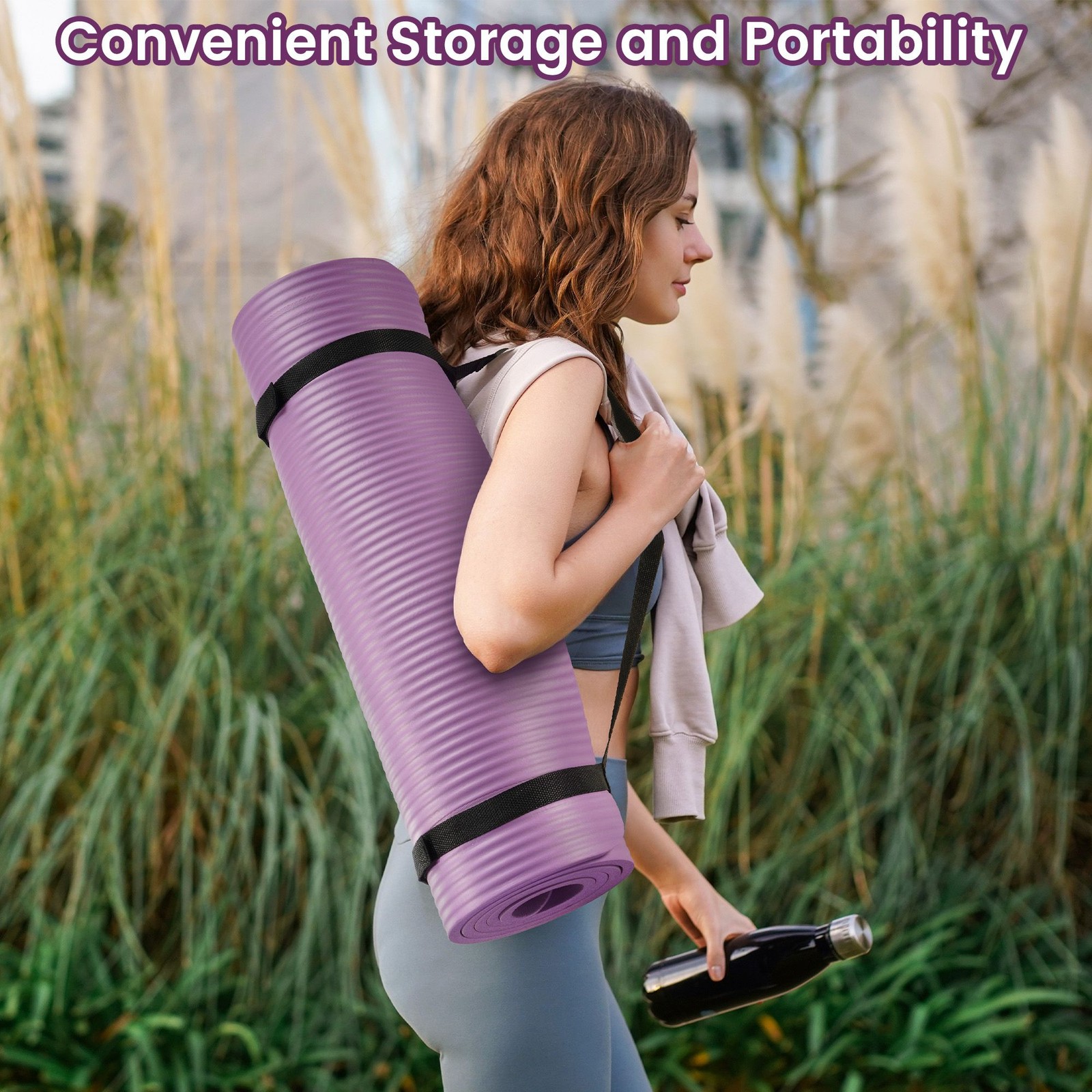 Fitvids 1/2″ Thick High Density Exercise Yoga Mat, Carrying Strap, Purple (Used)