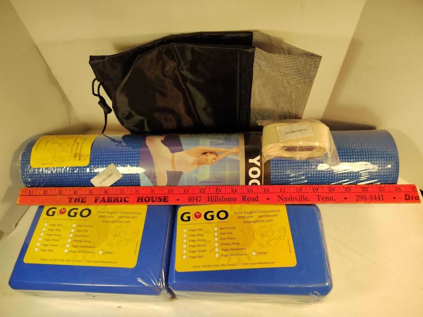 New 5-Piece Yoga Set: Blue Mat, 2 Blocks, Carry Case & Strap Fitness Kit