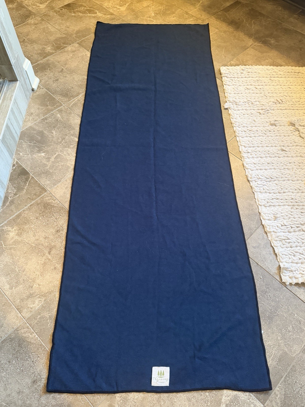 Thriving Pine Non-Slip Full Length Yoga Mat Towel Navy Blue Silicone Grip
