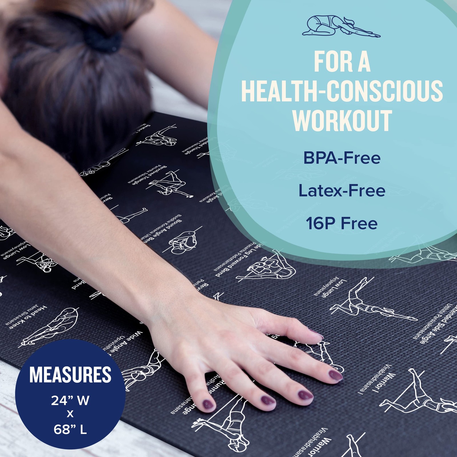 NewMe Fitness Yoga Mat for Women and Men – Large, 5mm 24″ x 68″ x 0.2″, Black