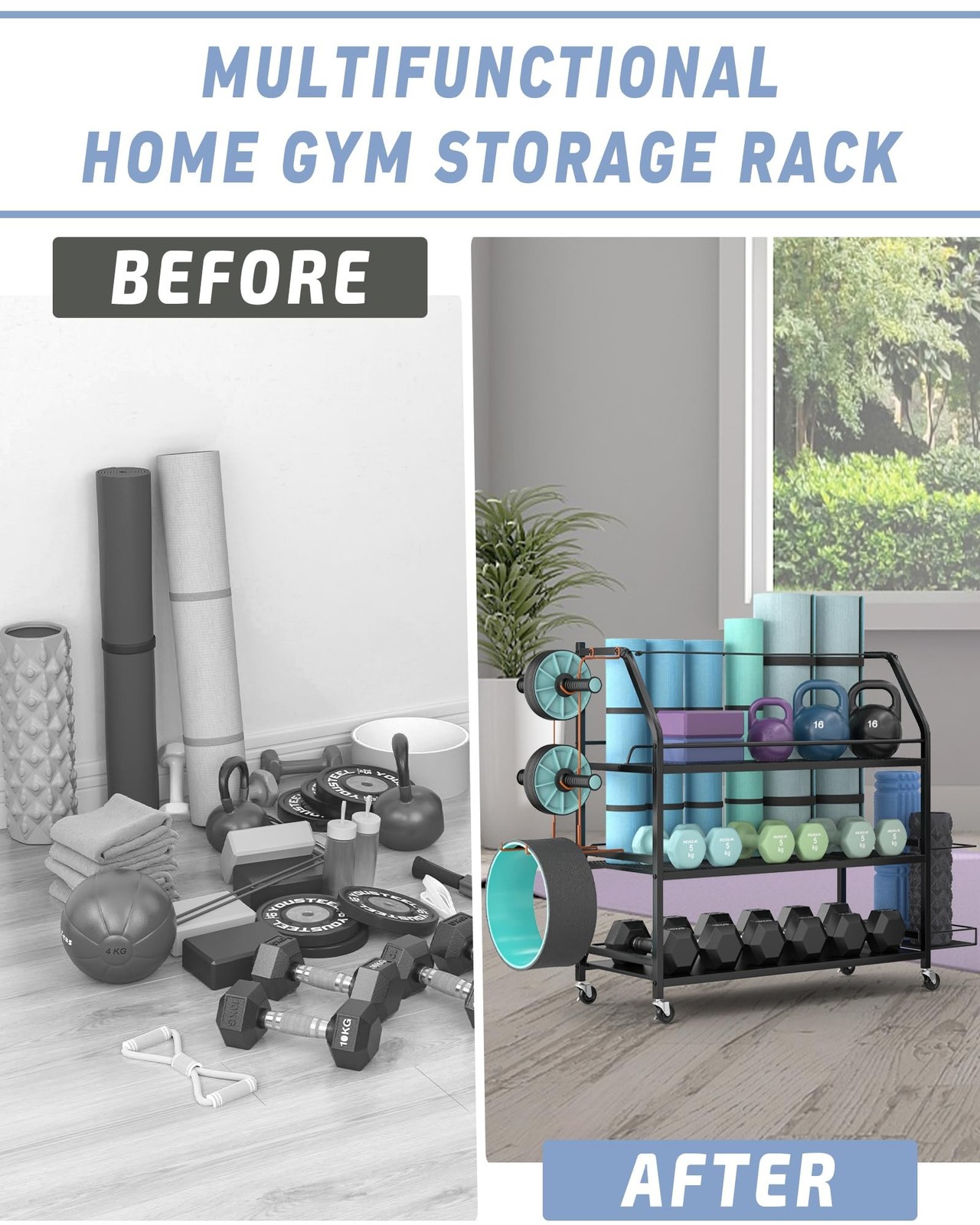Yoga Mat Storage Rack, Home Gym Workout Accessories Organizer, Sporting Goods…