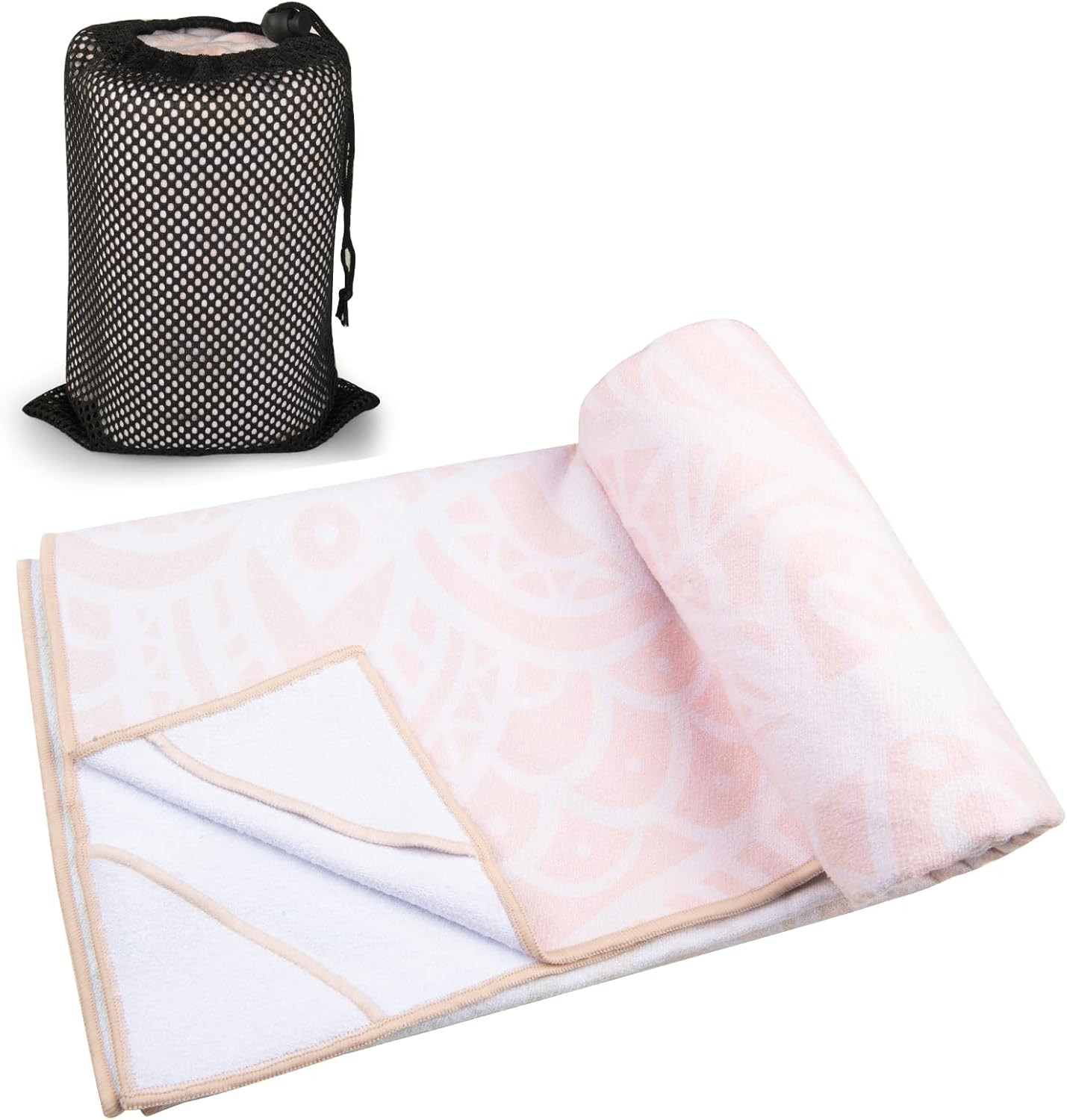 Yoga Towel with Corner Pockets, Non Slip Grip Dots Sweat Absorbent Hot Yoga Mat