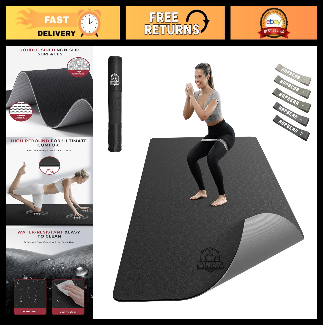 Extra Wide Non-Slip Yoga Mat 72″x36″x6mm, Durable Eco-Friendly Exercise Mat with