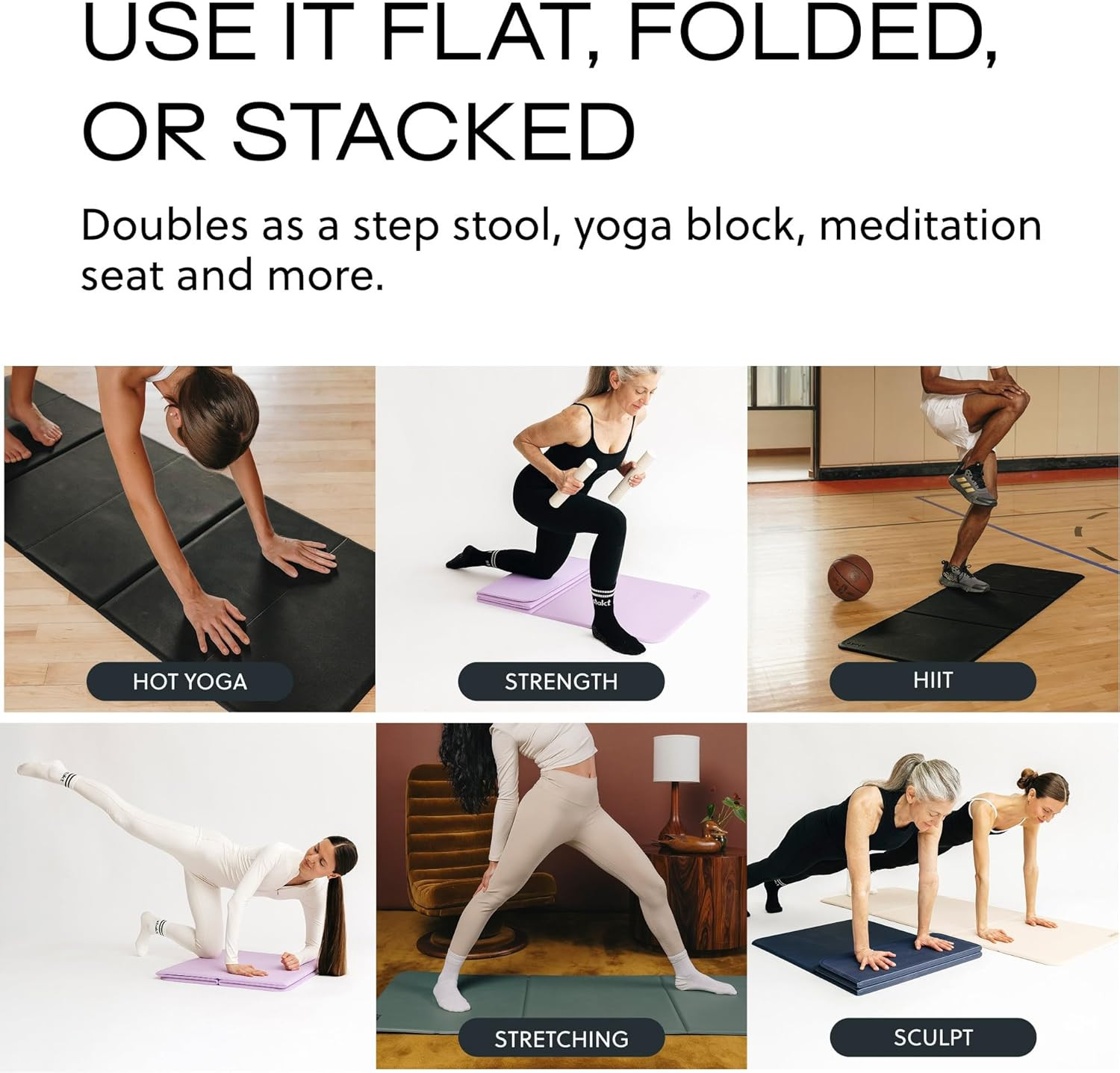 Foldable Yoga Mat Pro, 2 in 1 with Premium Textured Grip, Non Slip, Folding Exer