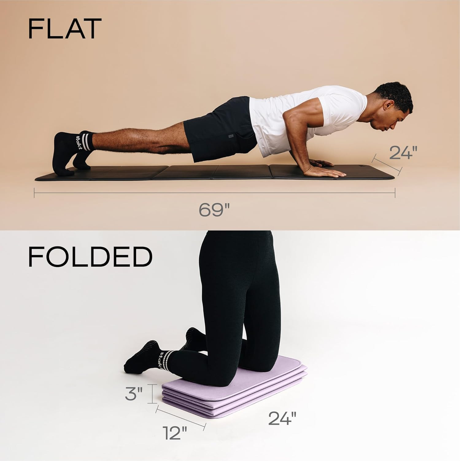 Foldable Yoga Mat Pro, 2 in 1 with Premium Textured Grip, Non Slip, Folding Exer