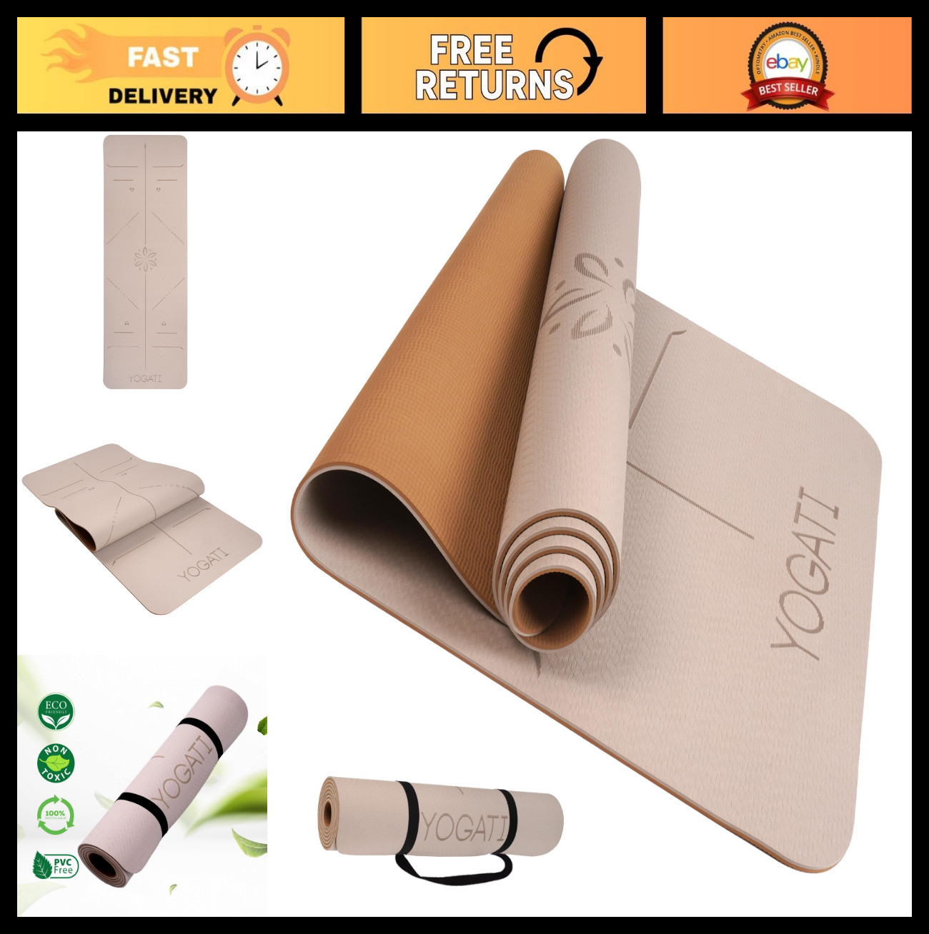 Thick Non-Slip Yoga Mat with Strap & Alignment Lines – Home Workout for All Ages