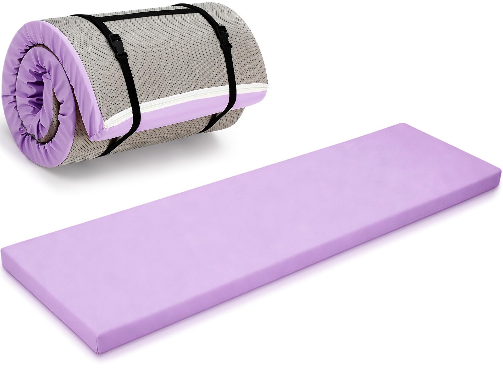 2 Inch 72″x24″ Thick Foldable Yoga Mat with Carry Strap, Non-slip Portable Fo…