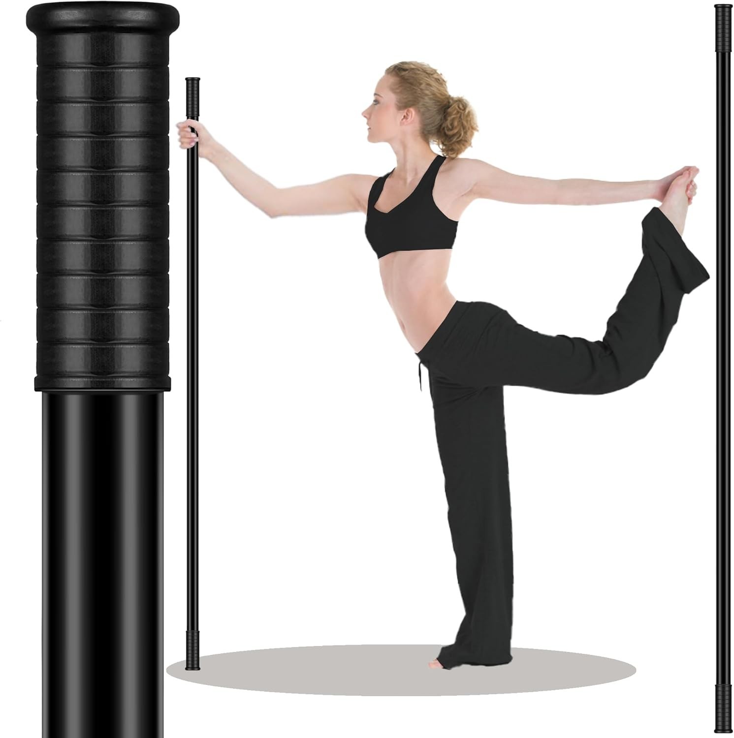 5Ft Yoga Stick from Natural Bamboo with Non-Slip Handle-Stretching Stick for Mob