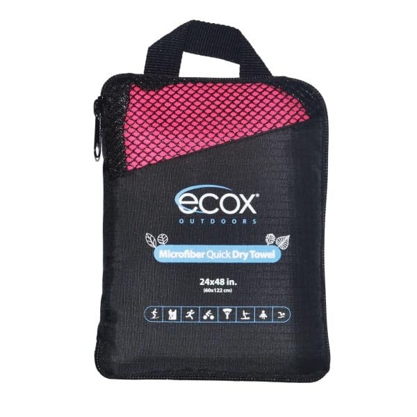 ecox Outdoors Microfiber Towel Fast Drying Soft Feel 24×48 inches, Red