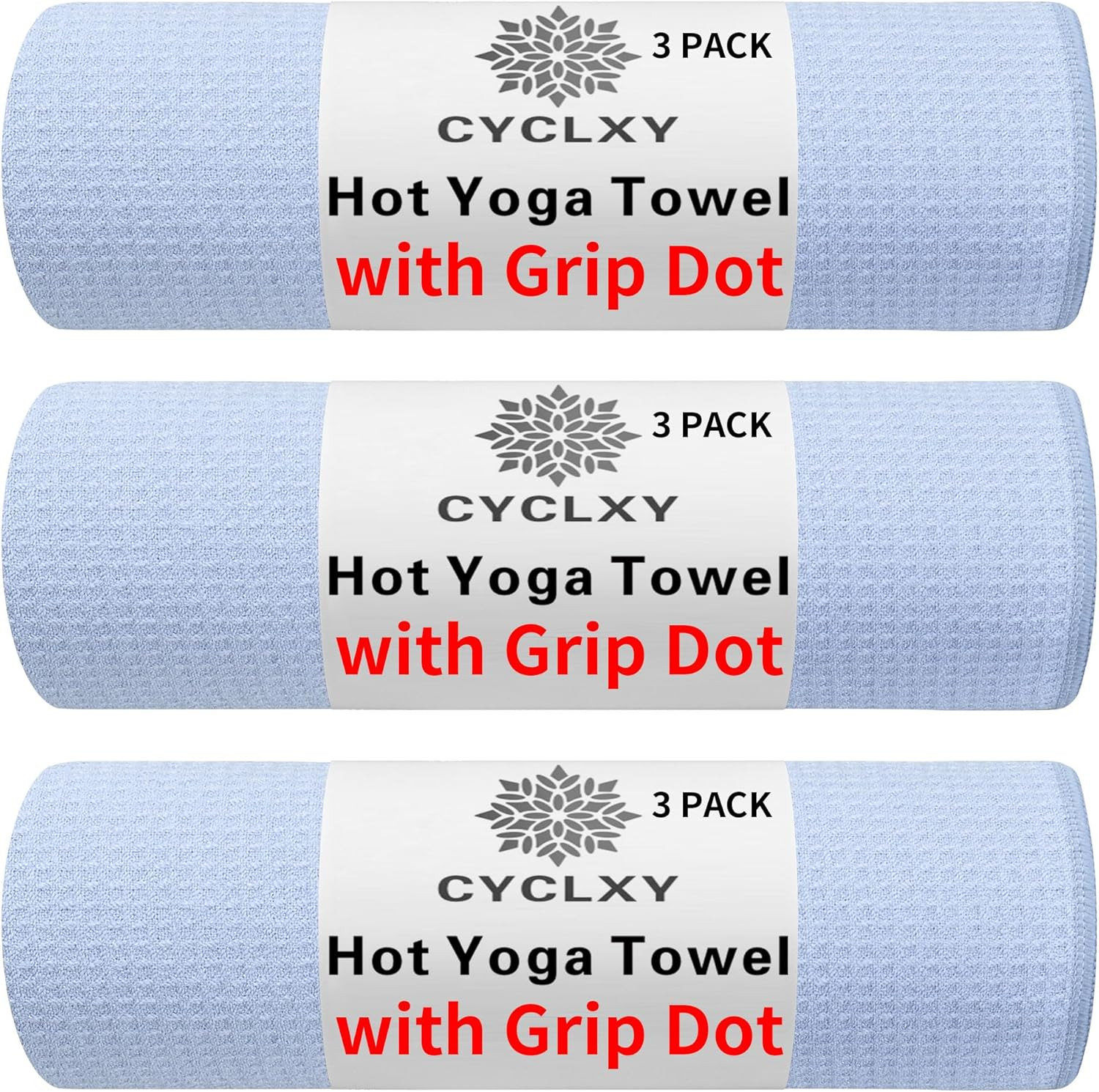 3 Pack Yoga Mat Towels with Grip Dot, Hot Yoga Towel Non Slip Yoga Mat Towel Non