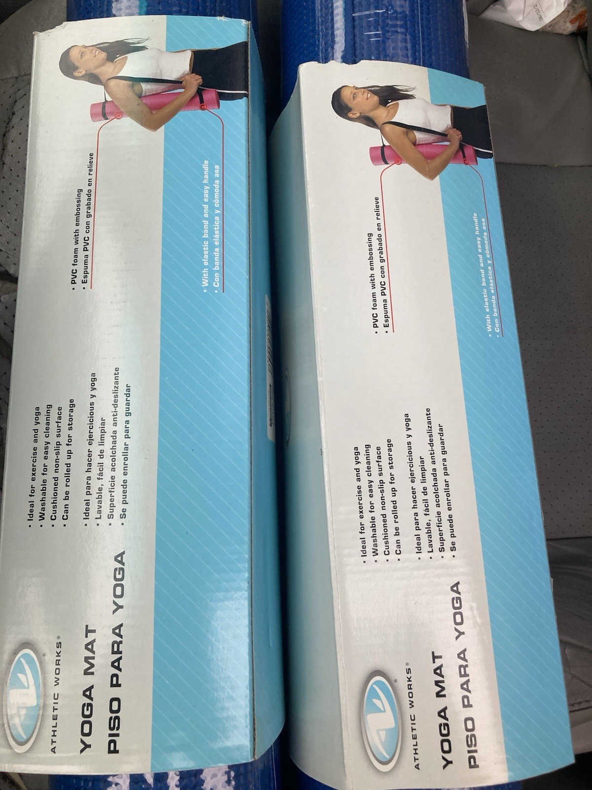 (2) Athletic Works PVC FOAM Yoga Mat, BLUE, 68inx24in, WASHABLE, Cushioned(NEW)
